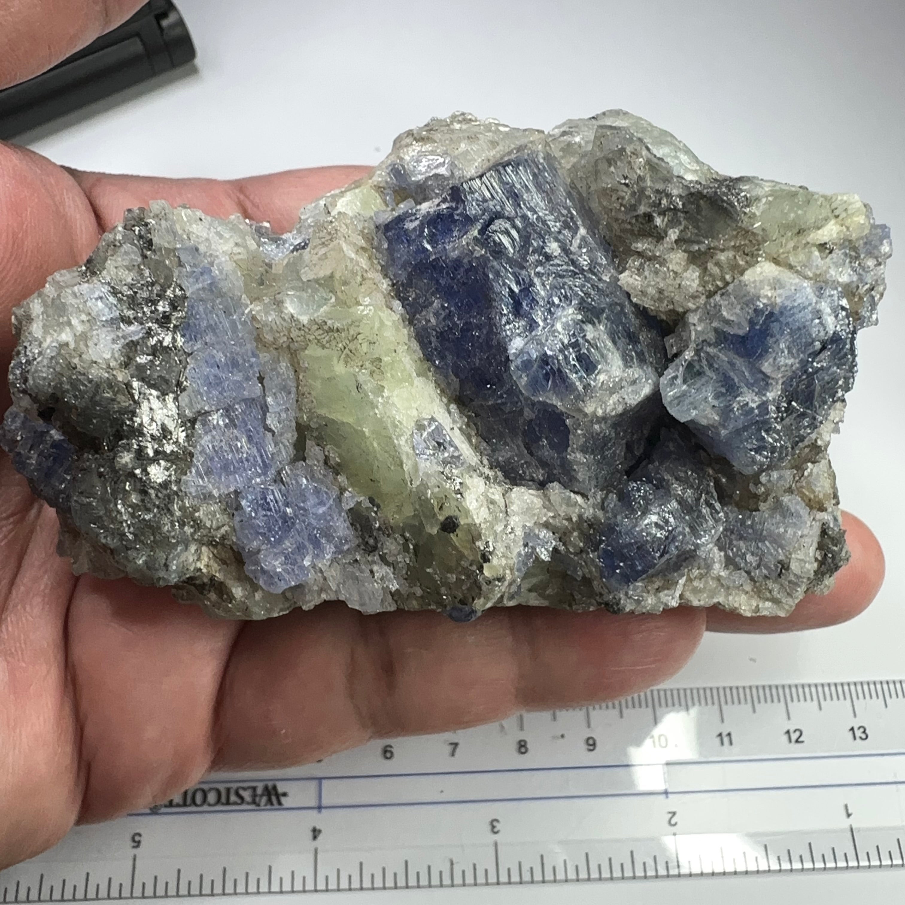 Tanzanite and Prehinite Crystal on Matrix, 375.30gm, Tanzania, Unheated Untreated.