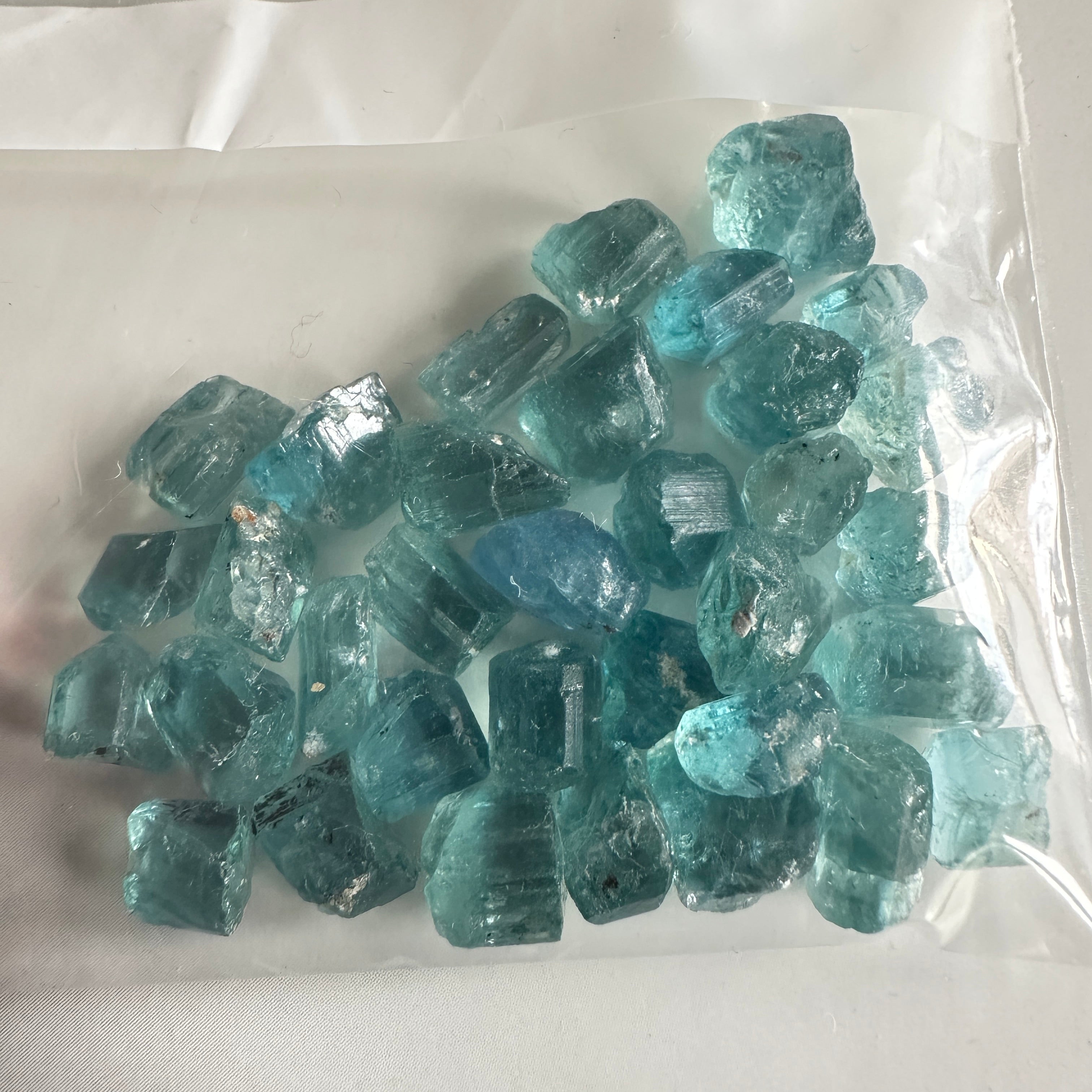 Blue Apatite Crystal Lot, 61.74ct, Merelani, Tanzania, Untreated Unheated, seems to be Turquoise in daylight and blue in indoor light