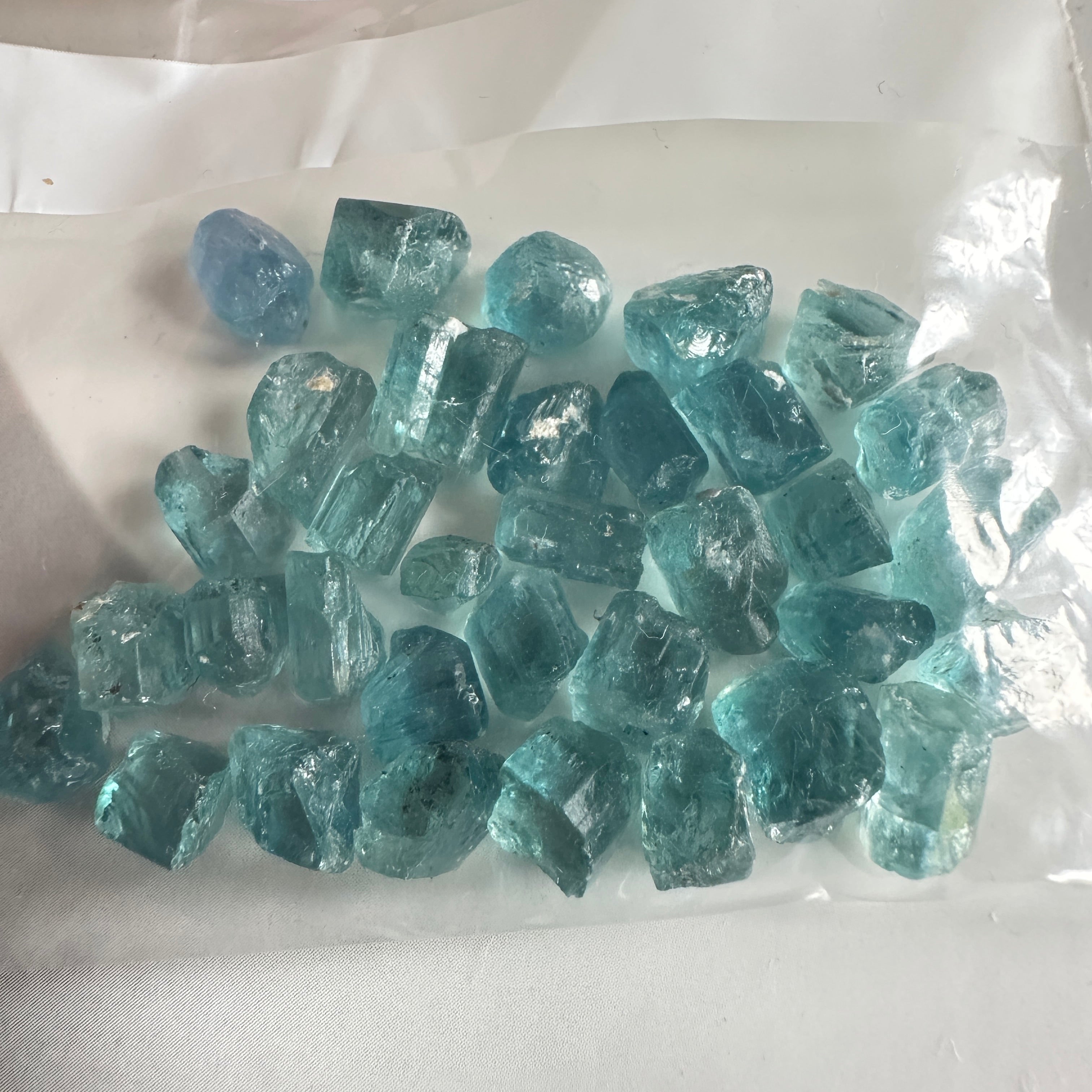 Blue Apatite Crystal Lot, 61.74ct, Merelani, Tanzania, Untreated Unheated, seems to be Turquoise in daylight and blue in indoor light