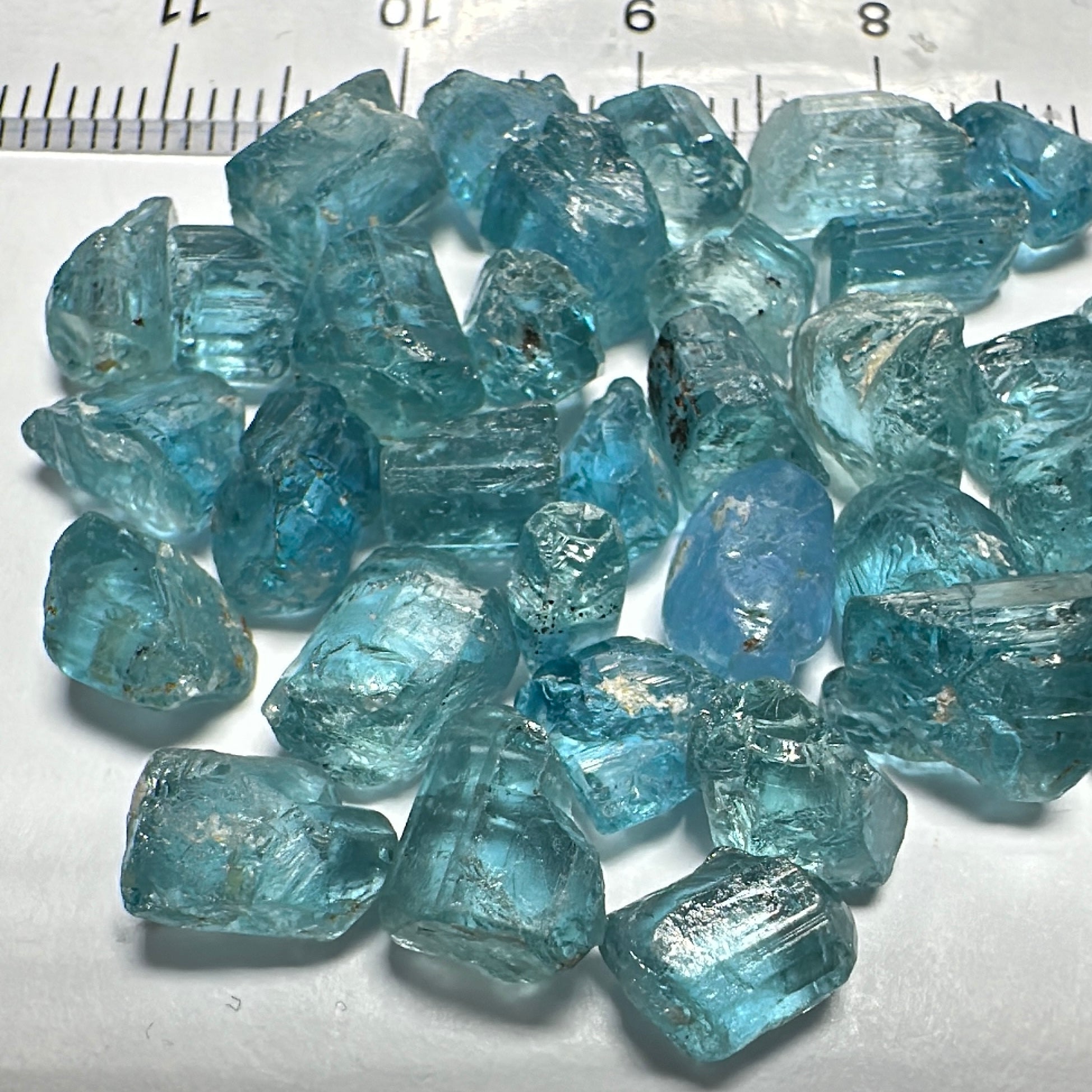 Blue Apatite Crystal Lot, 61.74ct, Merelani, Tanzania, Untreated Unheated, seems to be Turquoise in daylight and blue in indoor light