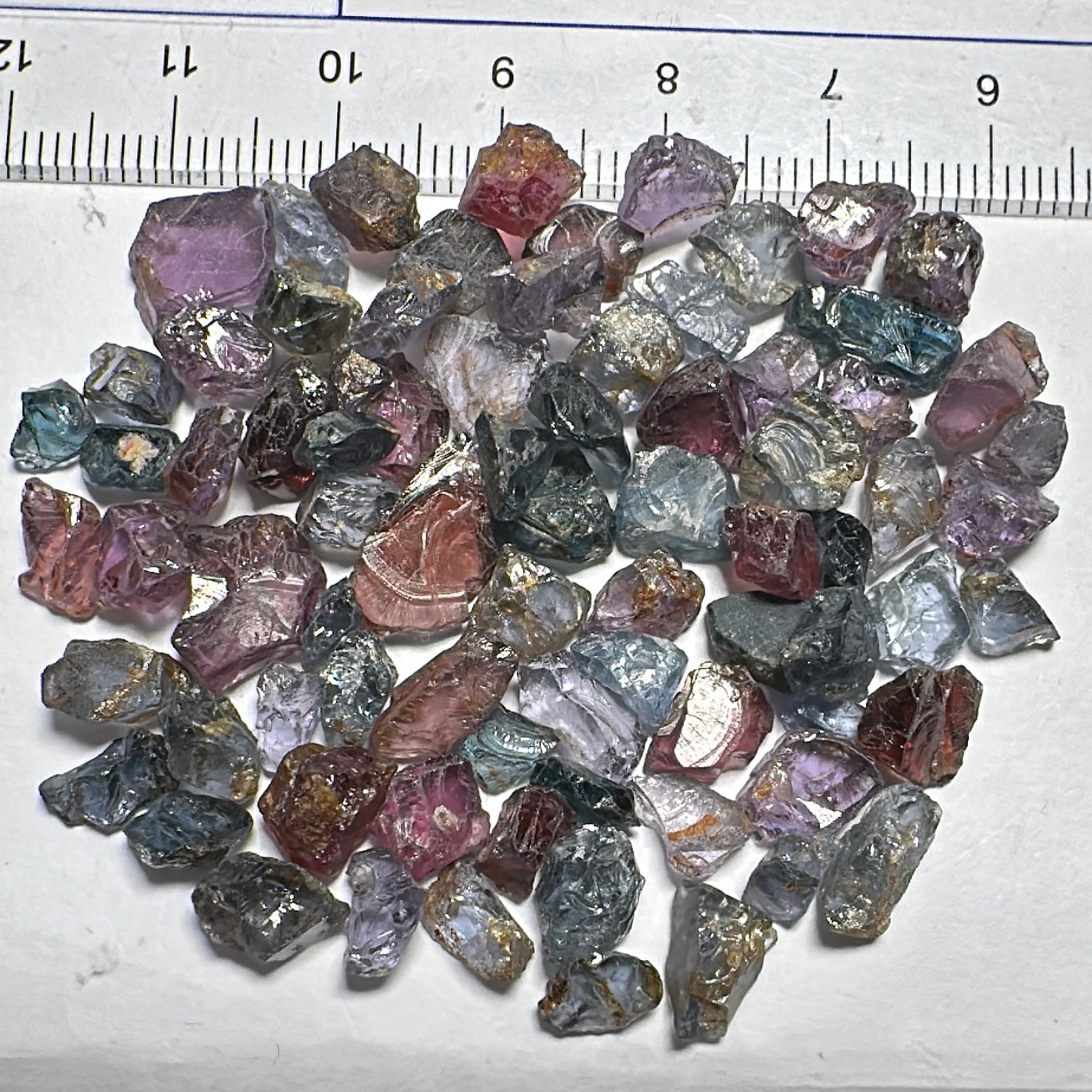 Mahenge Spinel Lot, small sizes all are INCLUDED stones, 106.19ct, Mahenge, Tanzania, Untreated Unheated. Small sizes see pics and ruler, set as is into jewellery