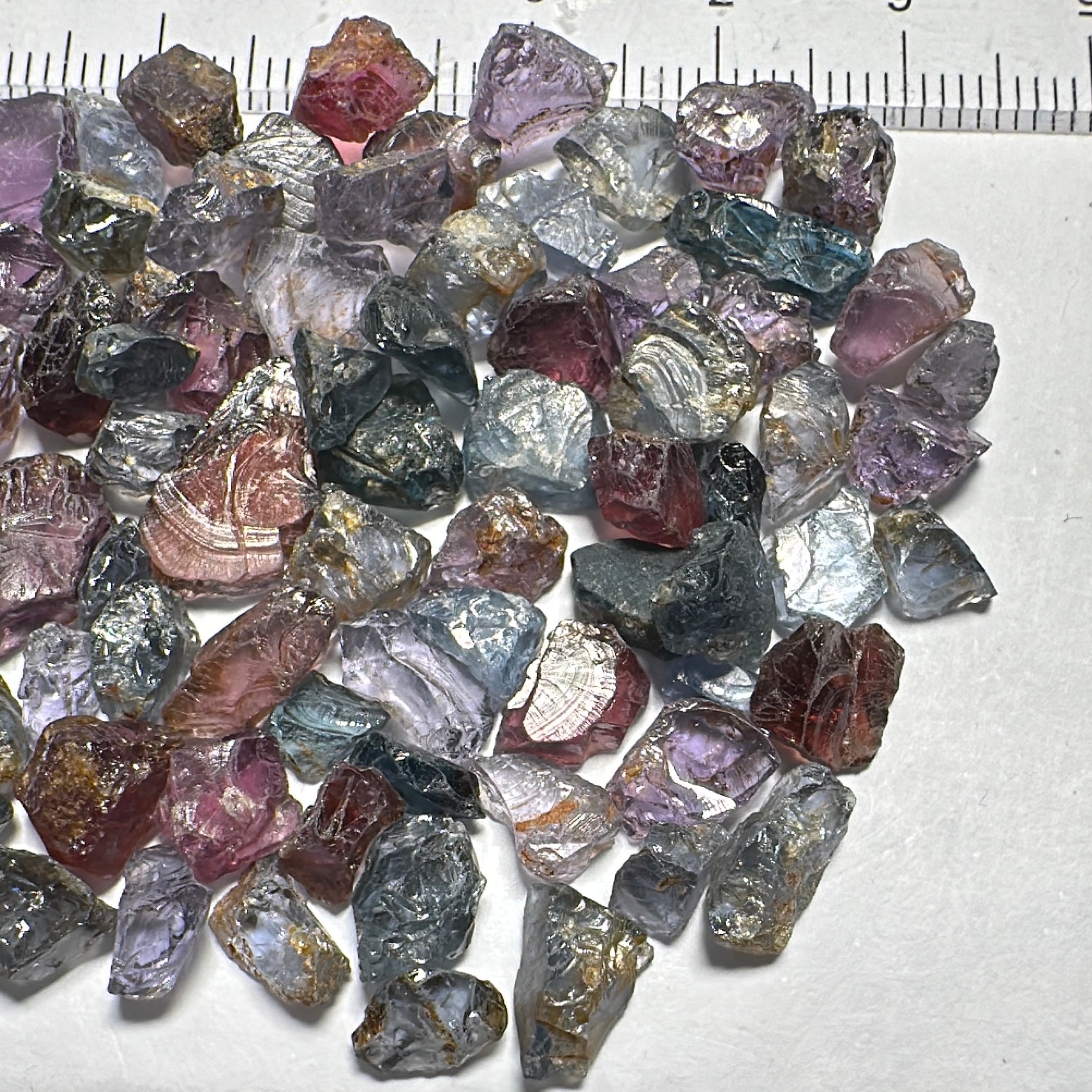 Mahenge Spinel Lot, small sizes all are INCLUDED stones, 106.19ct, Mahenge, Tanzania, Untreated Unheated. Small sizes see pics and ruler, set as is into jewellery