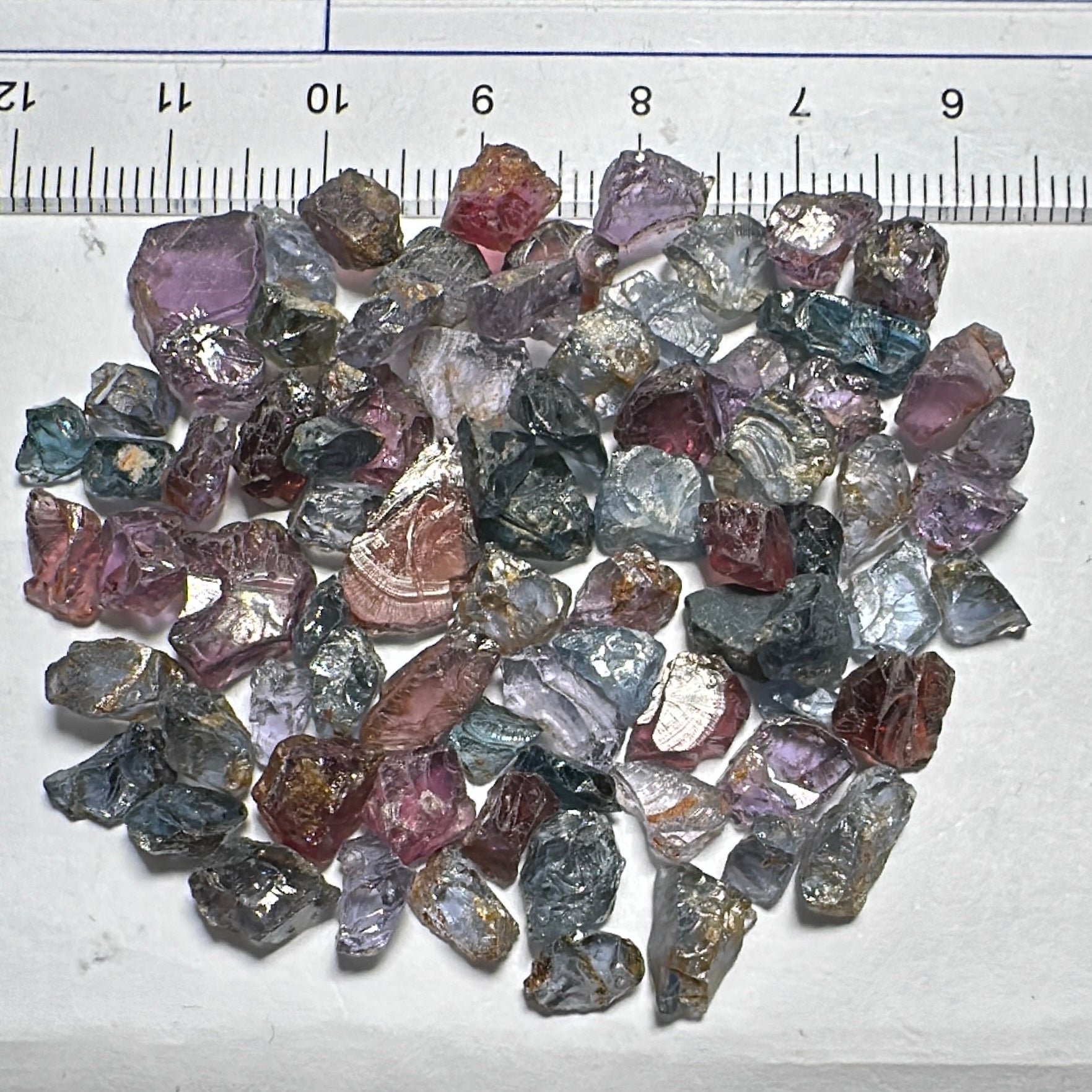 Mahenge Spinel Lot, small sizes all are INCLUDED stones, 106.19ct, Mahenge, Tanzania, Untreated Unheated. Small sizes see pics and ruler, set as is into jewellery