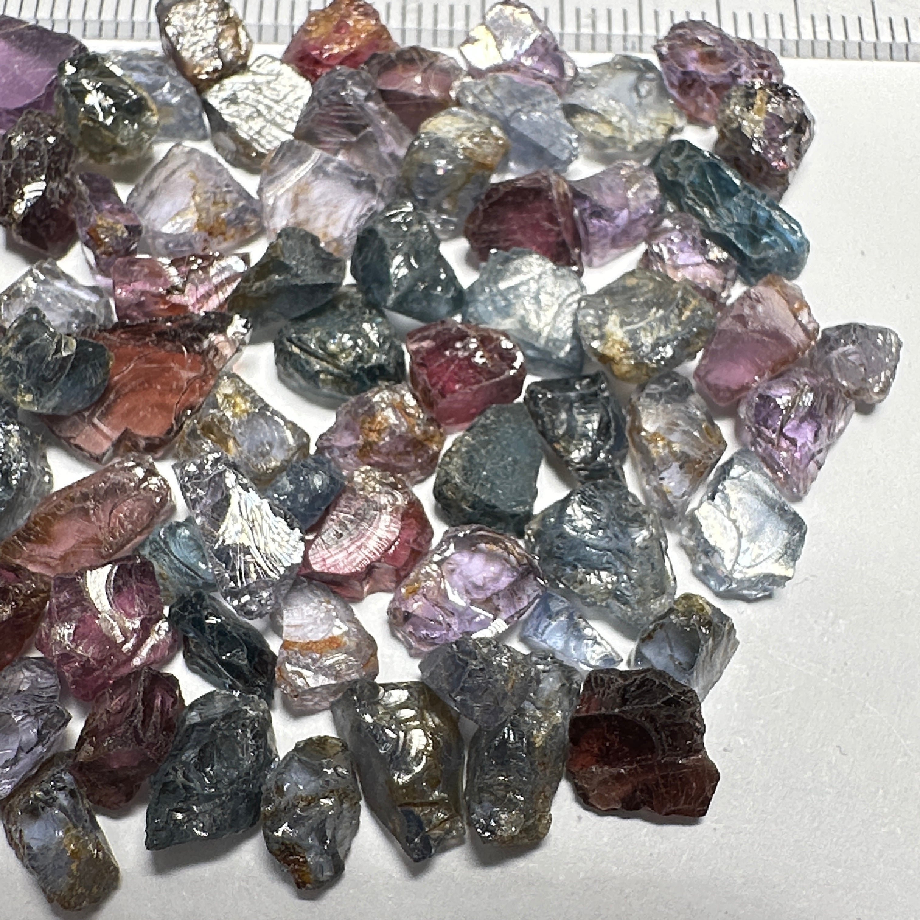 Mahenge Spinel Lot, small sizes all are INCLUDED stones, 106.19ct, Mahenge, Tanzania, Untreated Unheated. Small sizes see pics and ruler, set as is into jewellery