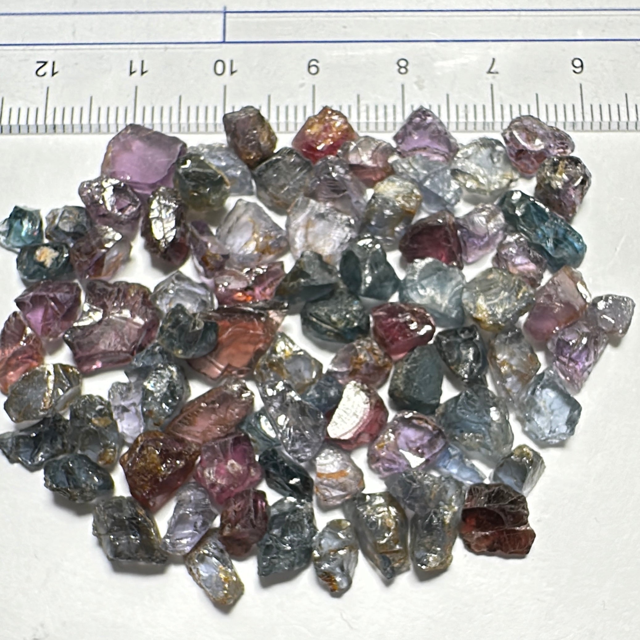 Mahenge Spinel Lot, small sizes all are INCLUDED stones, 106.19ct, Mahenge, Tanzania, Untreated Unheated. Small sizes see pics and ruler, set as is into jewellery