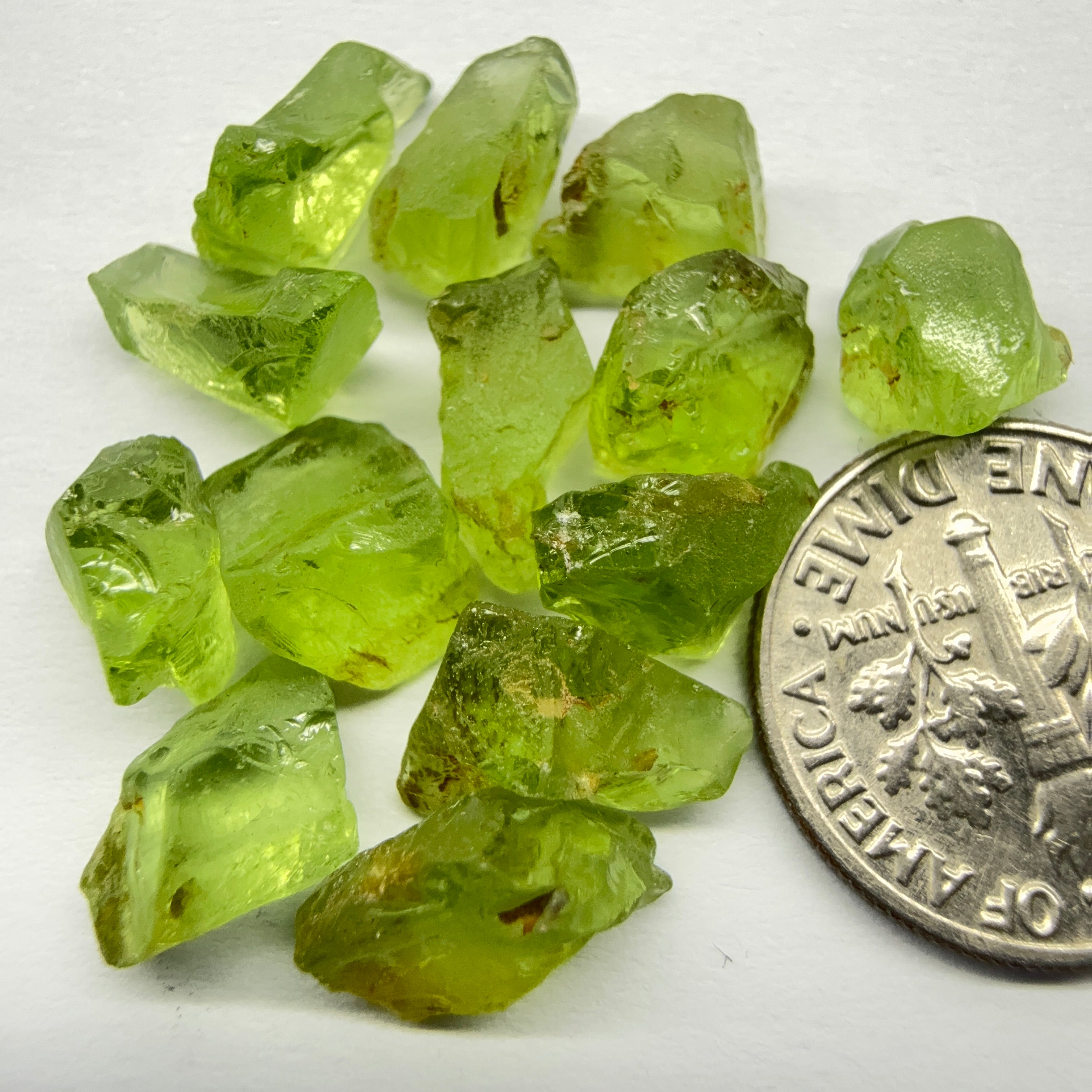 GoGo Peridot Lot, 33.37ct, Mined by the Wa GoGo tribe in Tanzania, Untreated Unheated, Bright Apple Green, 2.17ct-3.02ct, 13pcs, vvs-if
