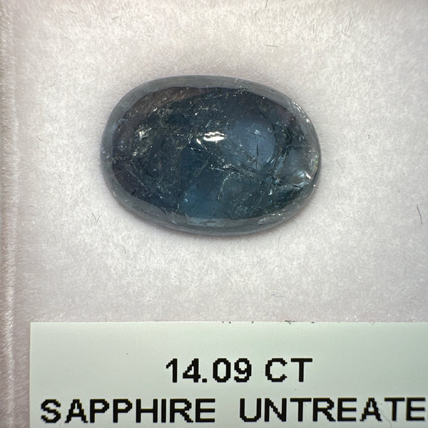 Sapphire Cabochon. 14.09ct, Umba, Tanzania. Untreated Unheated. 16.2x 11.7 x 6.7mm