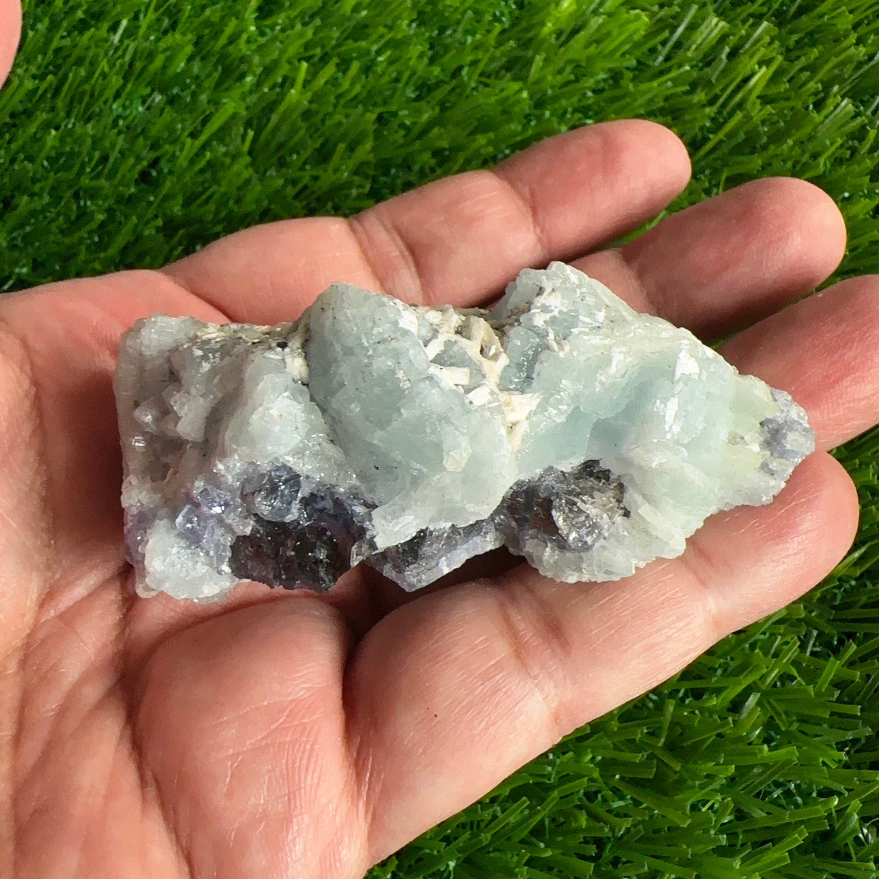 Tanzanite and Prehinite Crystal on Matrix, 96.20gm, Tanzania, Unheated Untreated.