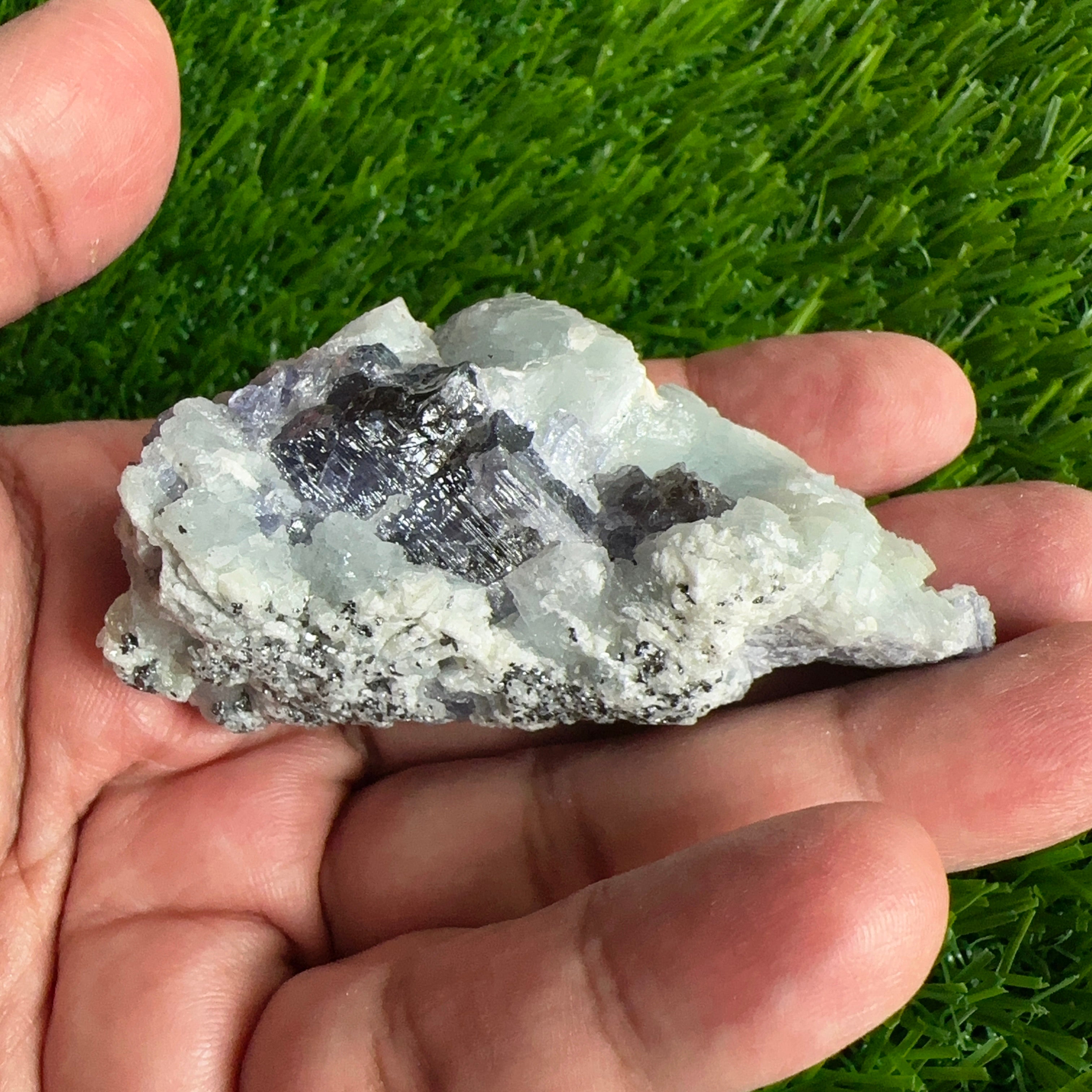 Tanzanite and Prehinite Crystal on Matrix, 96.20gm, Tanzania, Unheated Untreated.