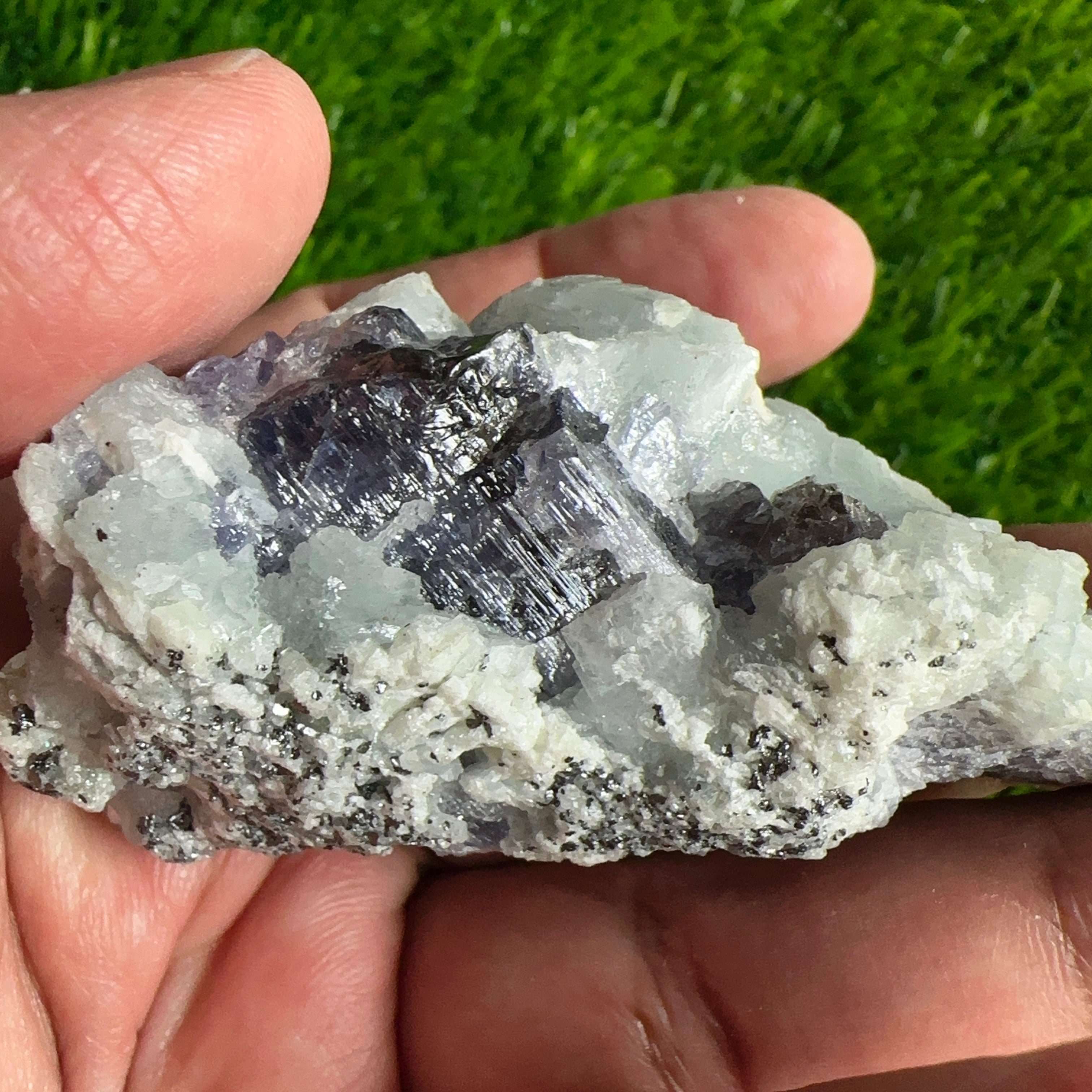 Tanzanite and Prehinite Crystal on Matrix, 96.20gm, Tanzania, Unheated Untreated.