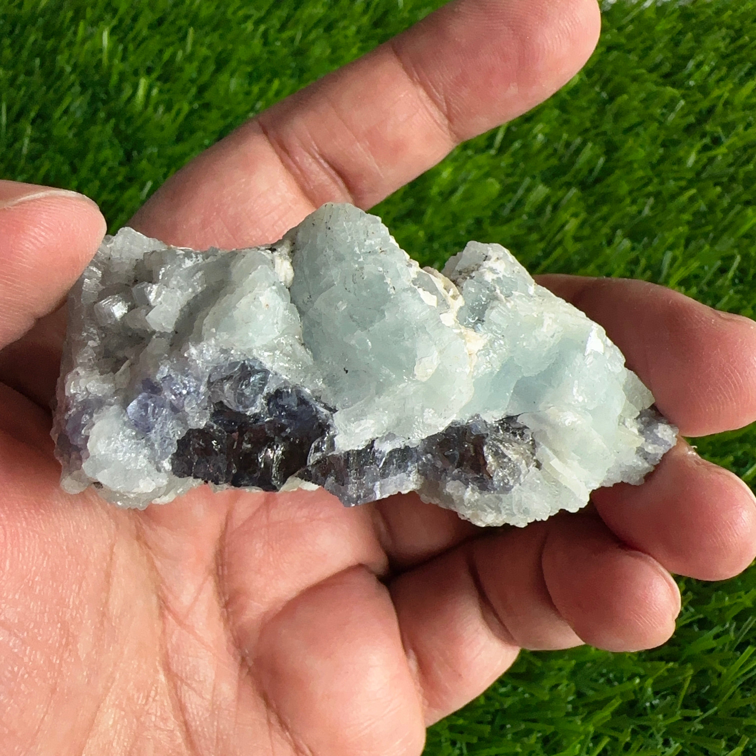 Tanzanite and Prehinite Crystal on Matrix, 96.20gm, Tanzania, Unheated Untreated.