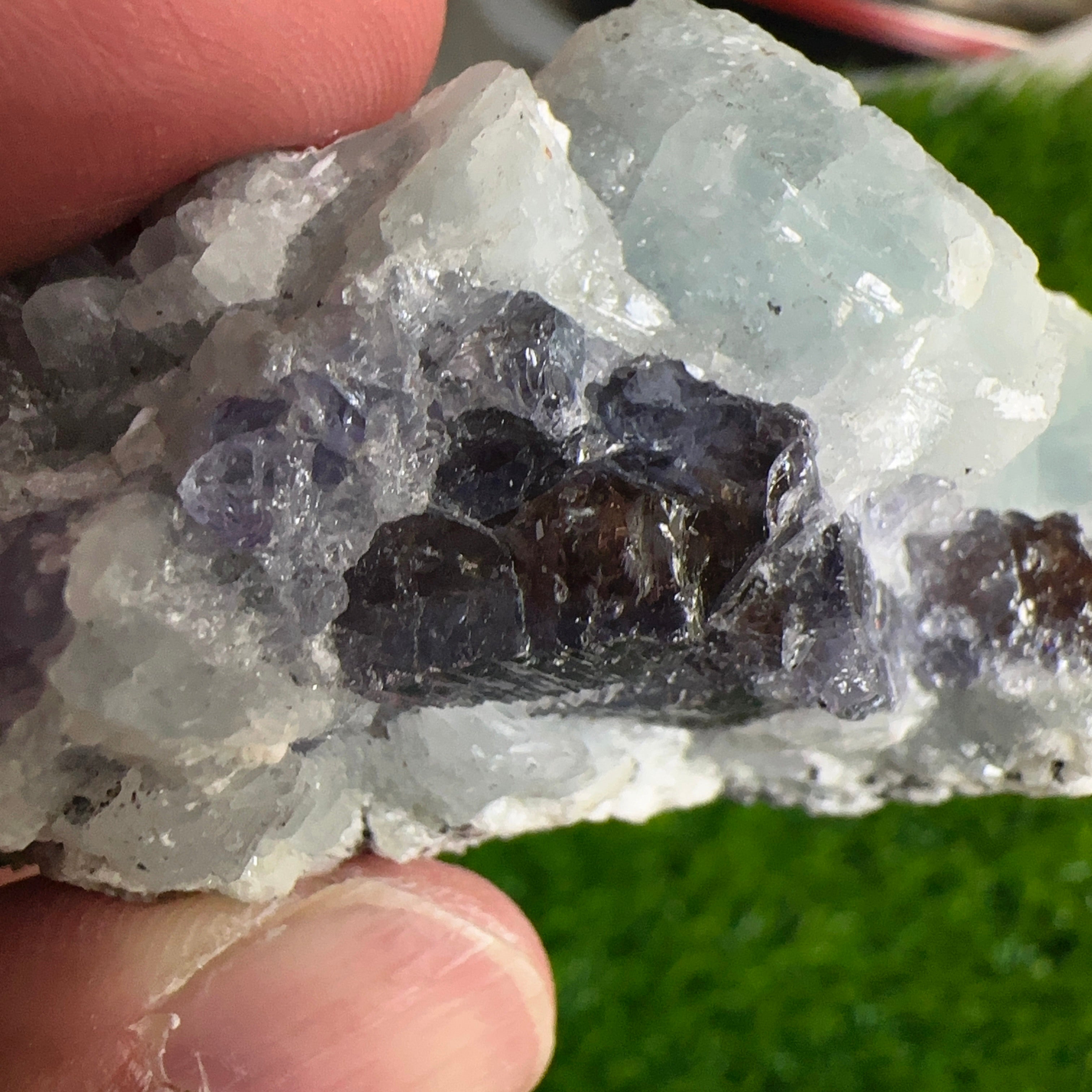 Tanzanite and Prehinite Crystal on Matrix, 96.20gm, Tanzania, Unheated Untreated.