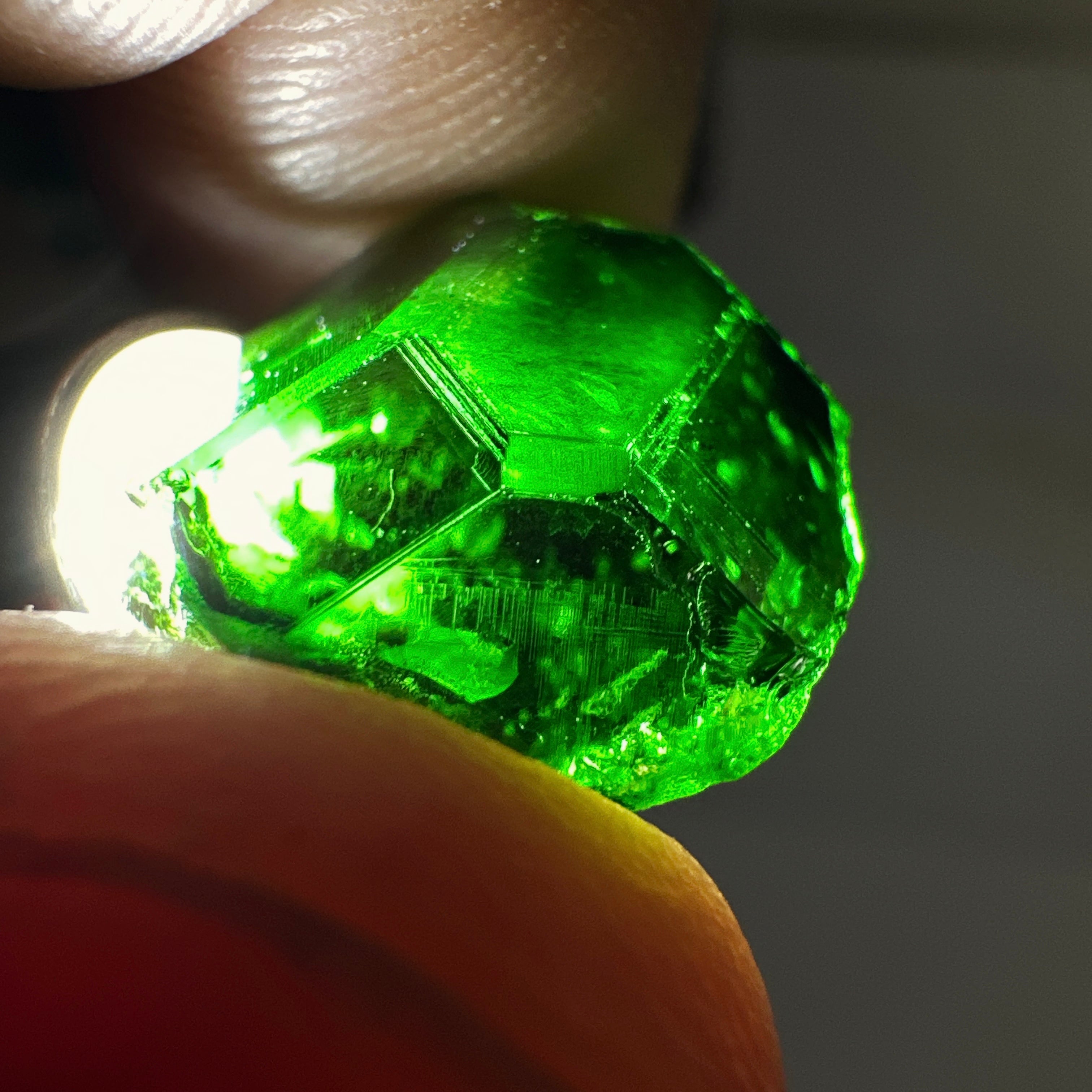 Huge Chrome Tourmaline, 14.90ct, Tanzania, Untreated Unheated, VVS-IF with one spot, I have circled the spot in red on one of the pictures, stone is dark and shown in different lights