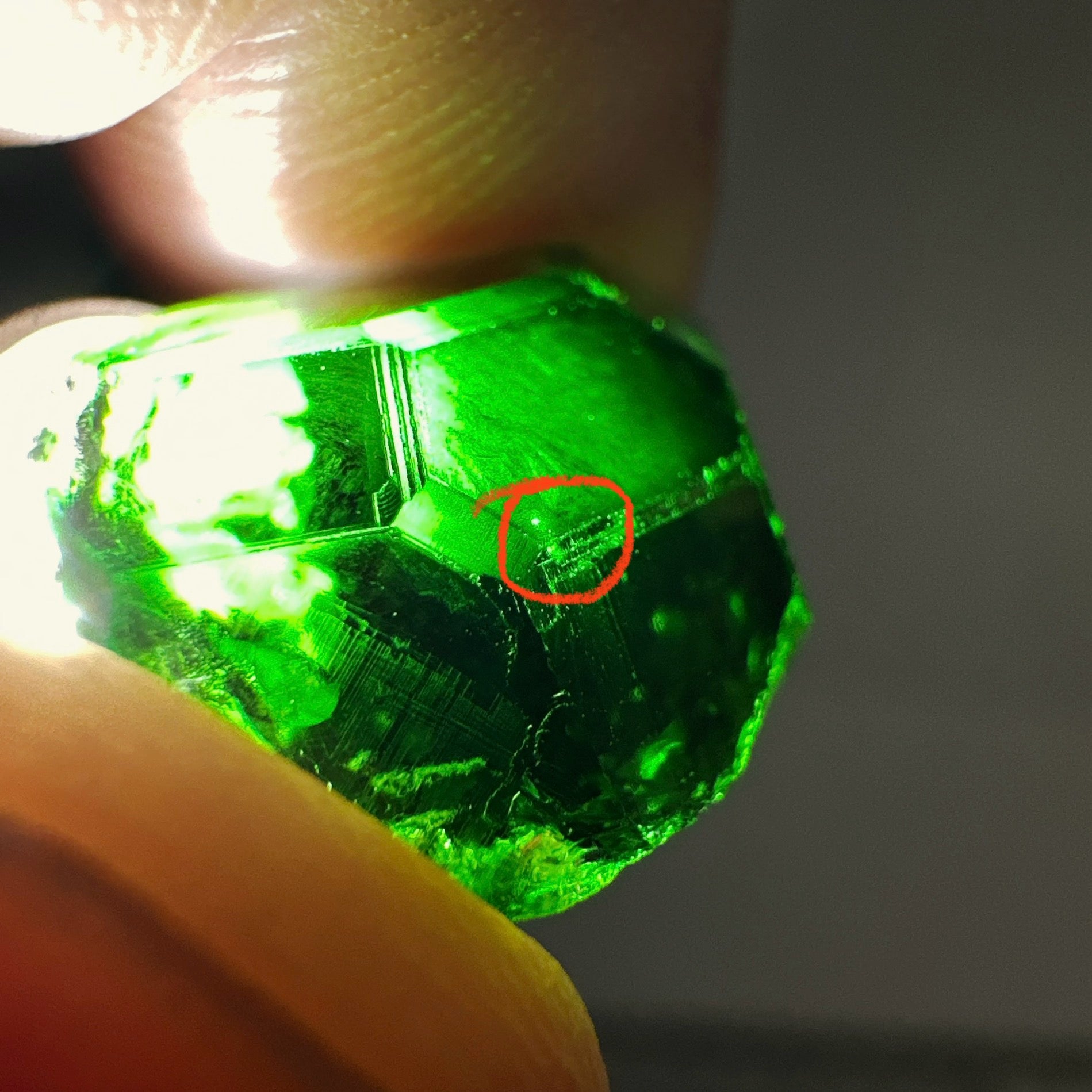 Huge Chrome Tourmaline, 14.90ct, Tanzania, Untreated Unheated, VVS-IF with one spot, I have circled the spot in red on one of the pictures, stone is dark and shown in different lights