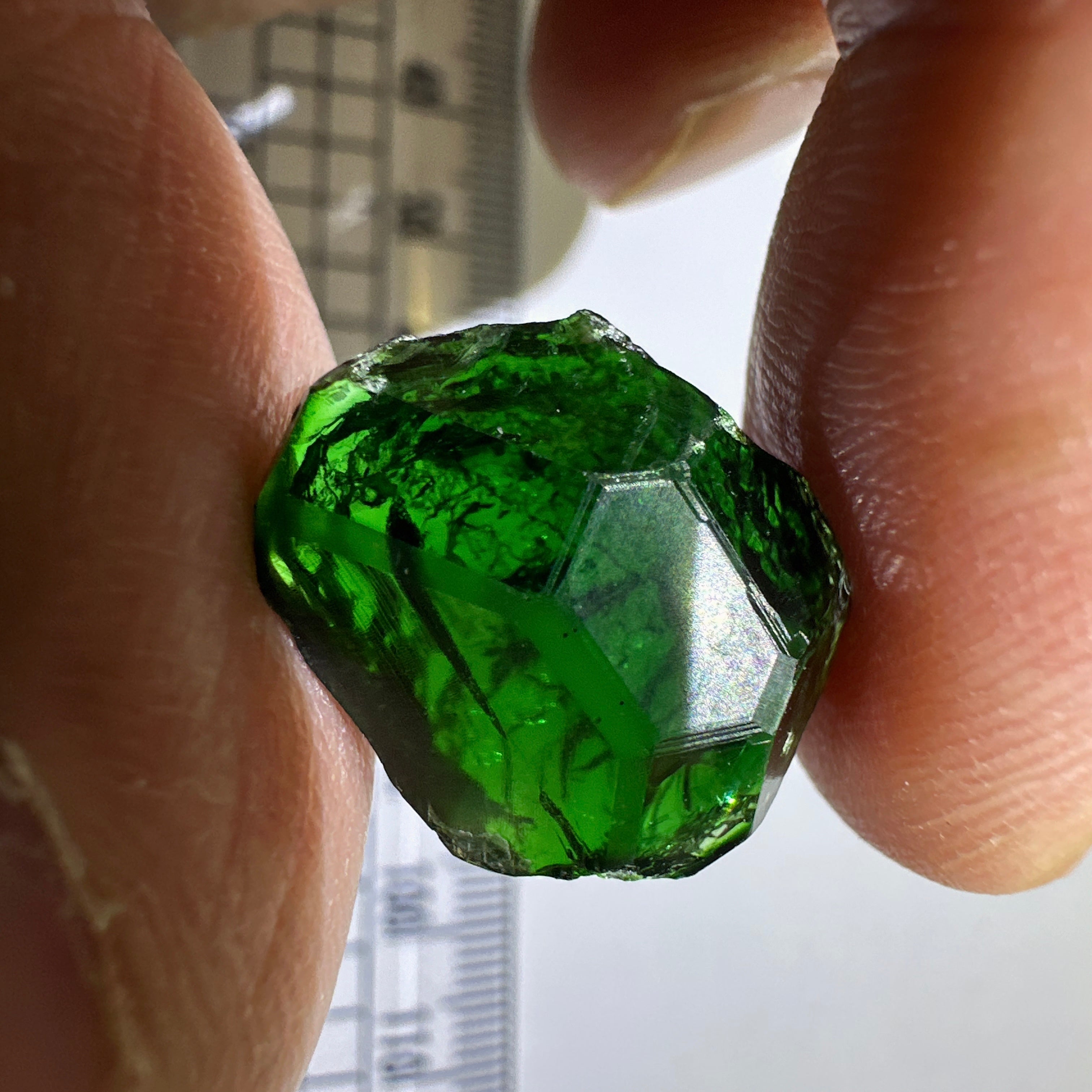 Huge Chrome Tourmaline, 14.90ct, Tanzania, Untreated Unheated, VVS-IF with one spot, I have circled the spot in red on one of the pictures, stone is dark and shown in different lights