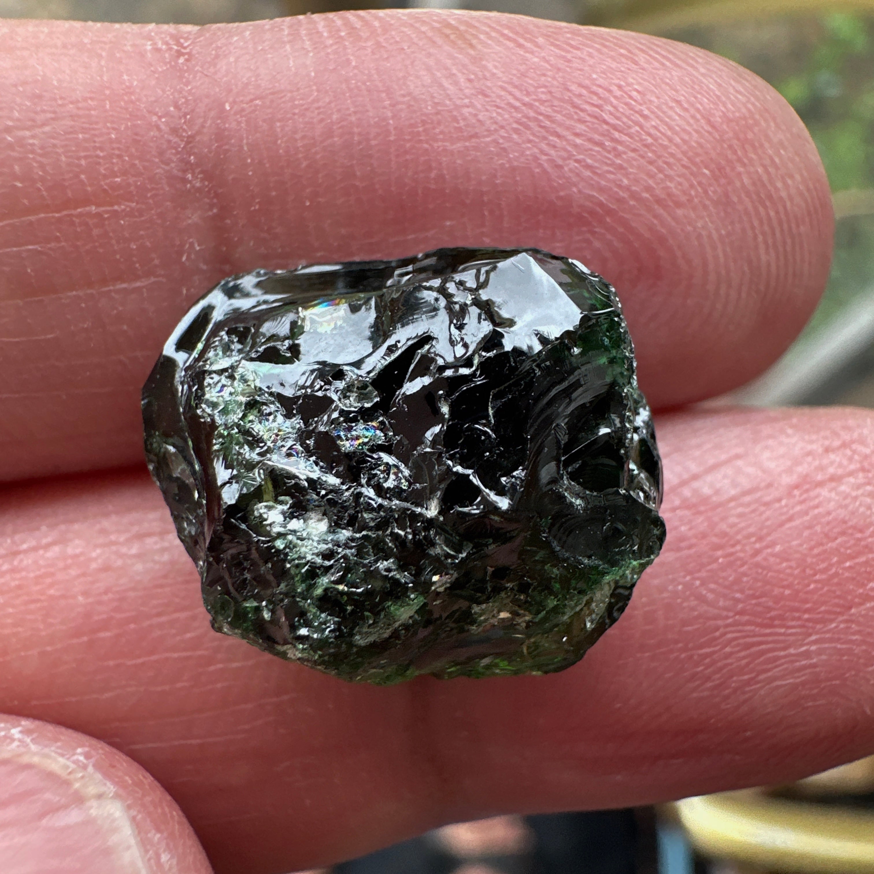 Huge Chrome Tourmaline, 14.90ct, Tanzania, Untreated Unheated, VVS-IF with one spot, I have circled the spot in red on one of the pictures, stone is dark and shown in different lights