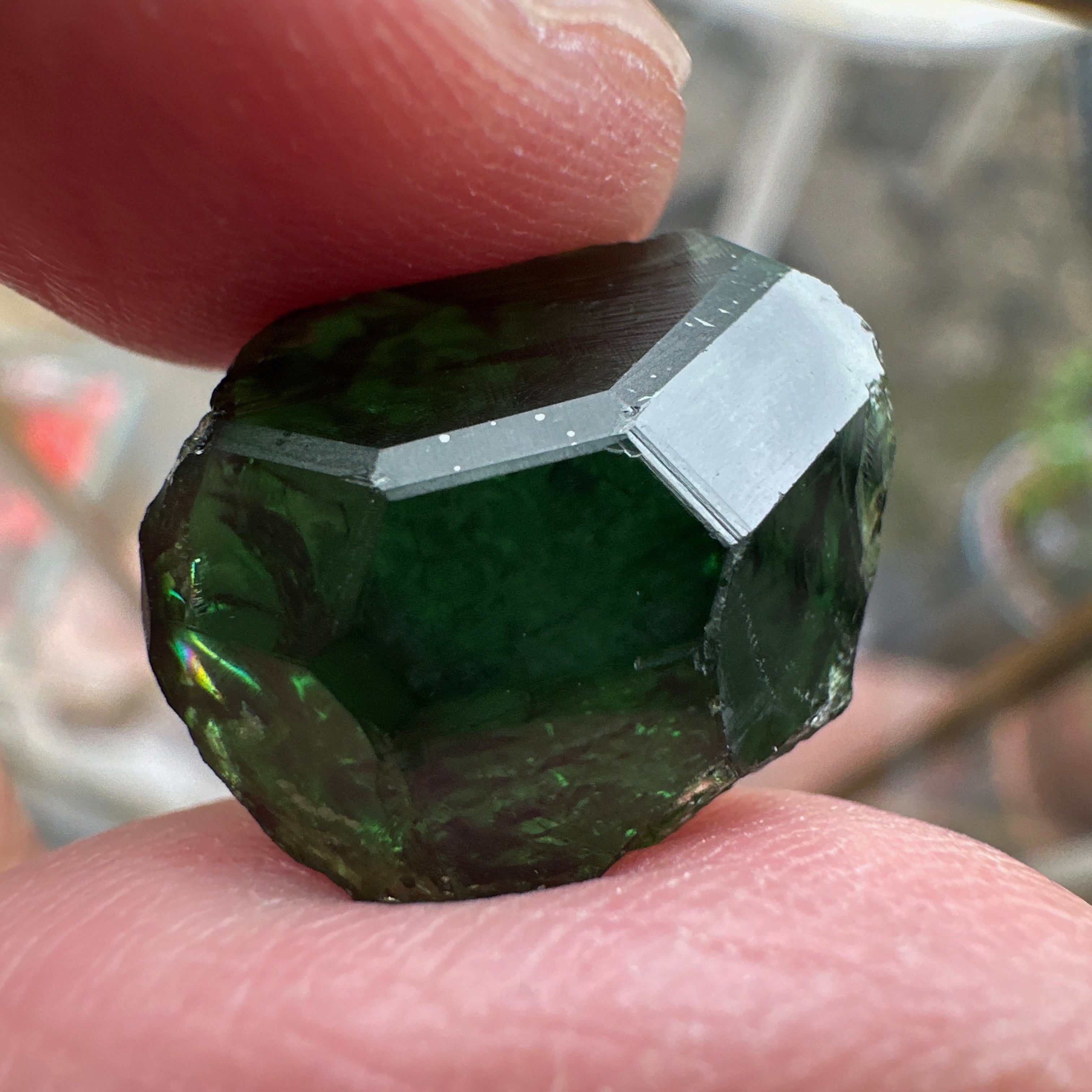 Huge Chrome Tourmaline, 14.90ct, Tanzania, Untreated Unheated, VVS-IF with one spot, I have circled the spot in red on one of the pictures, stone is dark and shown in different lights