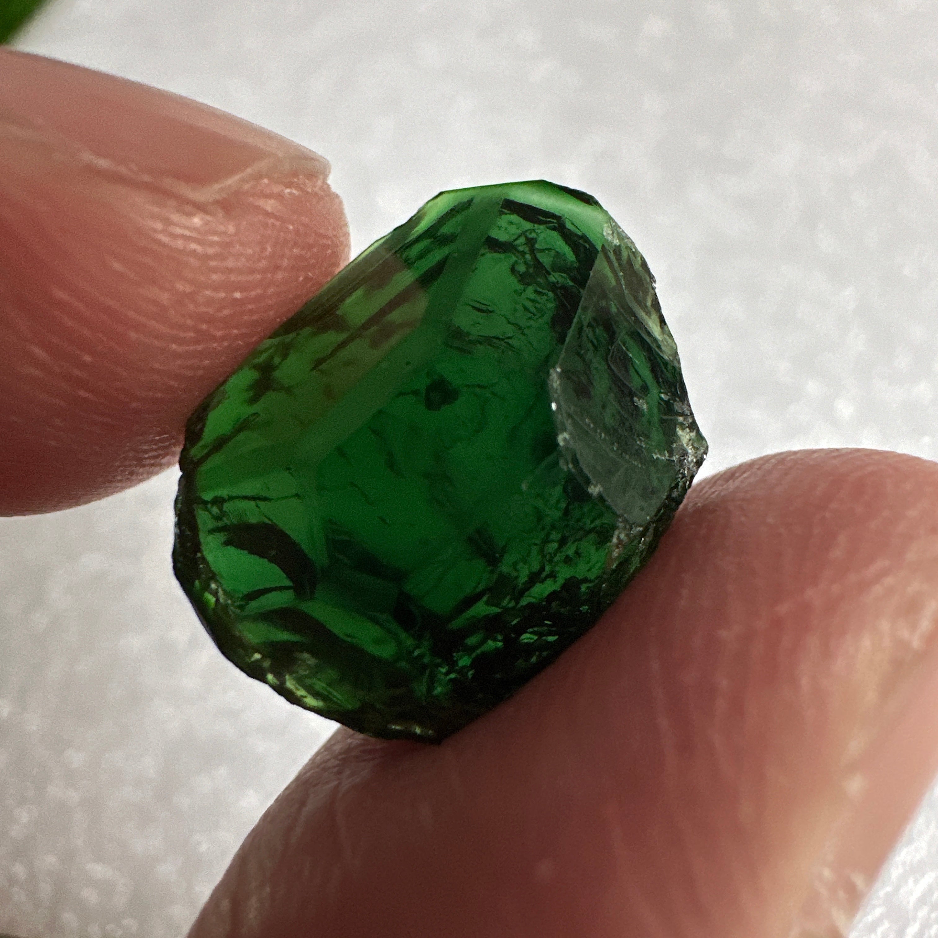 Huge Chrome Tourmaline, 14.90ct, Tanzania, Untreated Unheated, VVS-IF with one spot, I have circled the spot in red on one of the pictures, stone is dark and shown in different lights