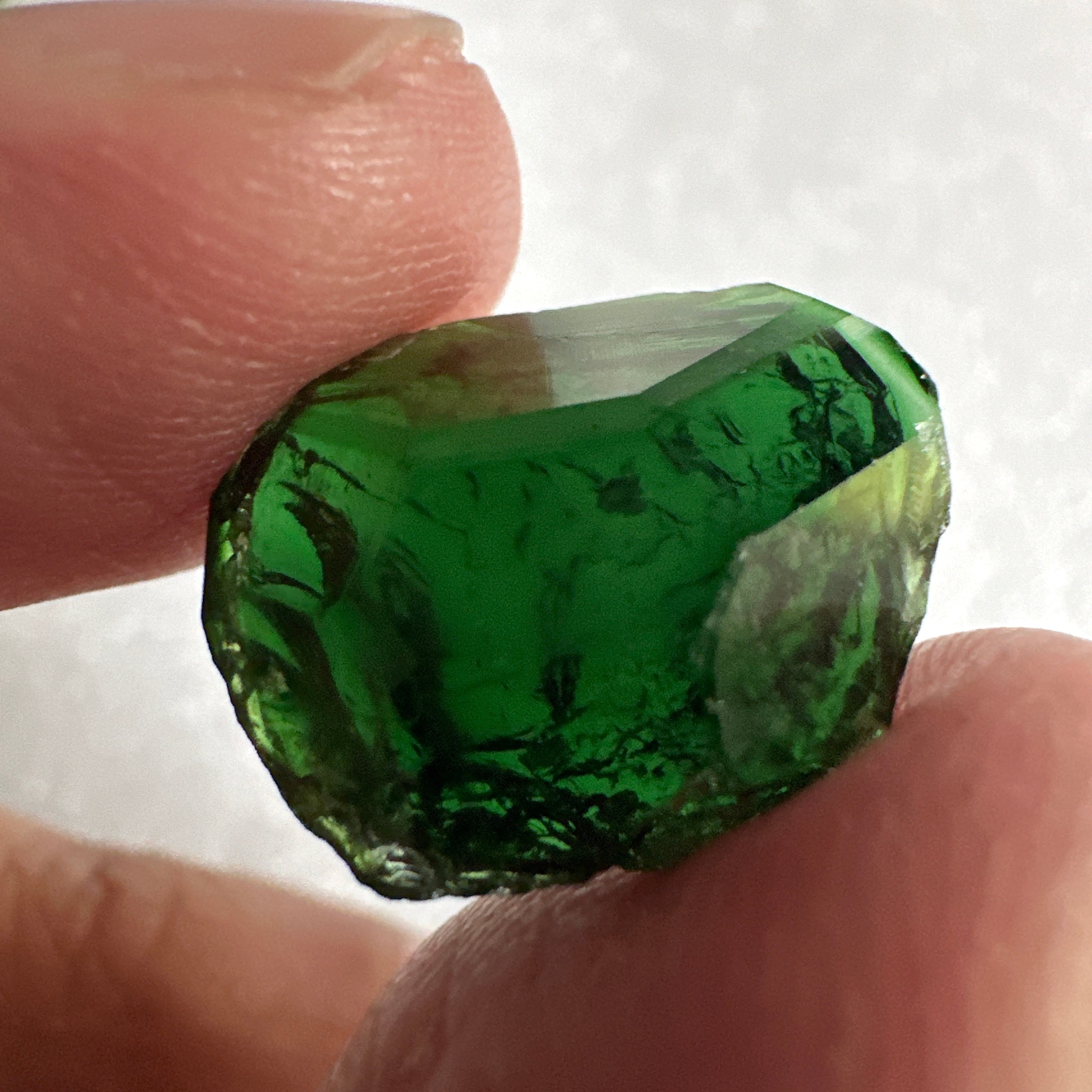 Huge Chrome Tourmaline, 14.90ct, Tanzania, Untreated Unheated, VVS-IF with one spot, I have circled the spot in red on one of the pictures, stone is dark and shown in different lights