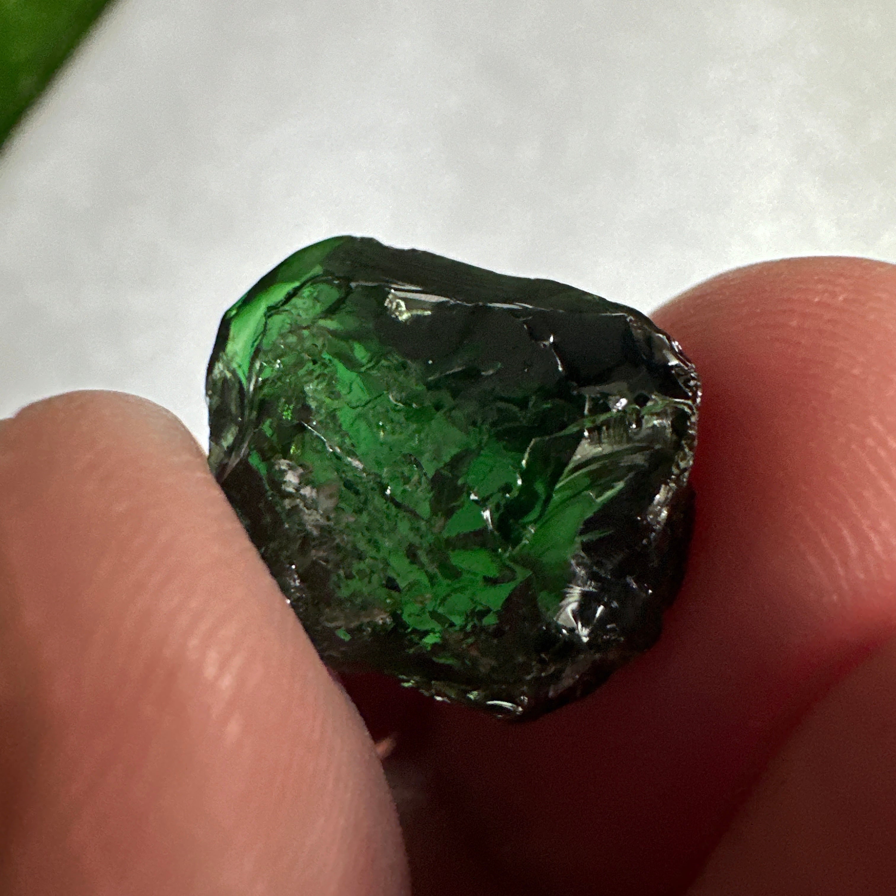 Huge Chrome Tourmaline, 14.90ct, Tanzania, Untreated Unheated, VVS-IF with one spot, I have circled the spot in red on one of the pictures, stone is dark and shown in different lights