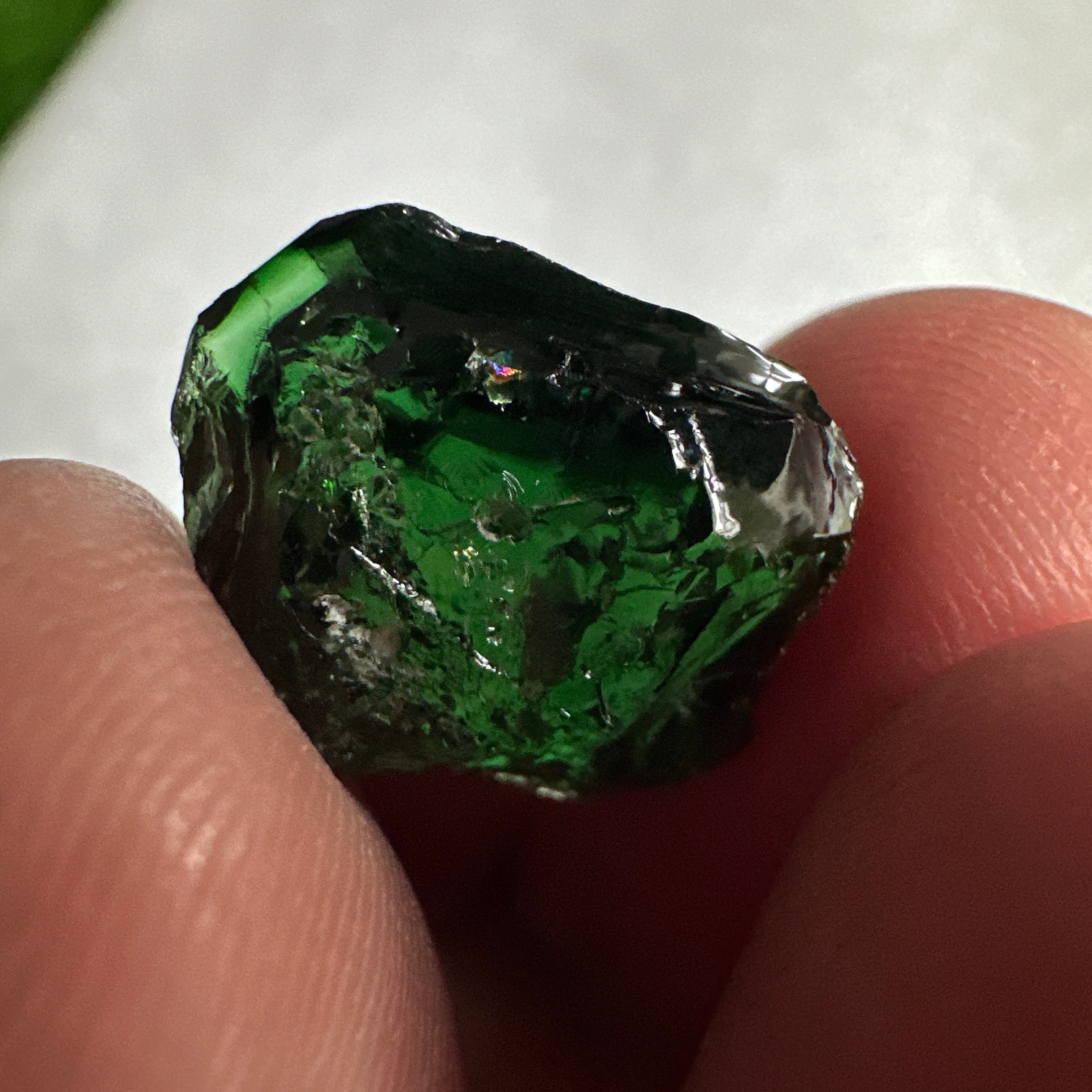 Huge Chrome Tourmaline, 14.90ct, Tanzania, Untreated Unheated, VVS-IF with one spot, I have circled the spot in red on one of the pictures, stone is dark and shown in different lights