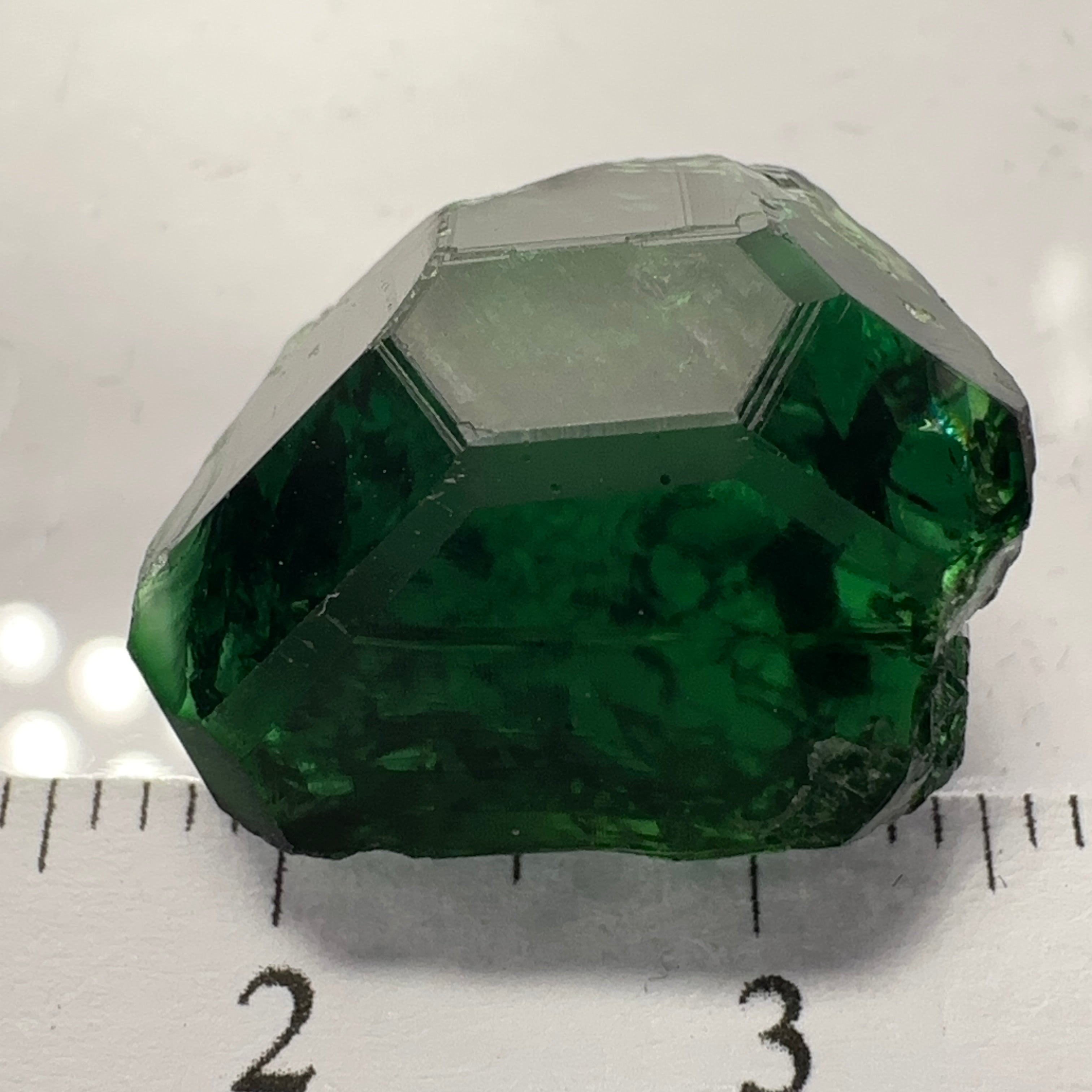 Chrome Tourmaline, 14.90ct, Tanzania, Untreated Unheated, VVS-IF with one spot, I have circled the spot in red on one of the pictures, stone is dark and shown in different lights and backgrounds, see all pictures.