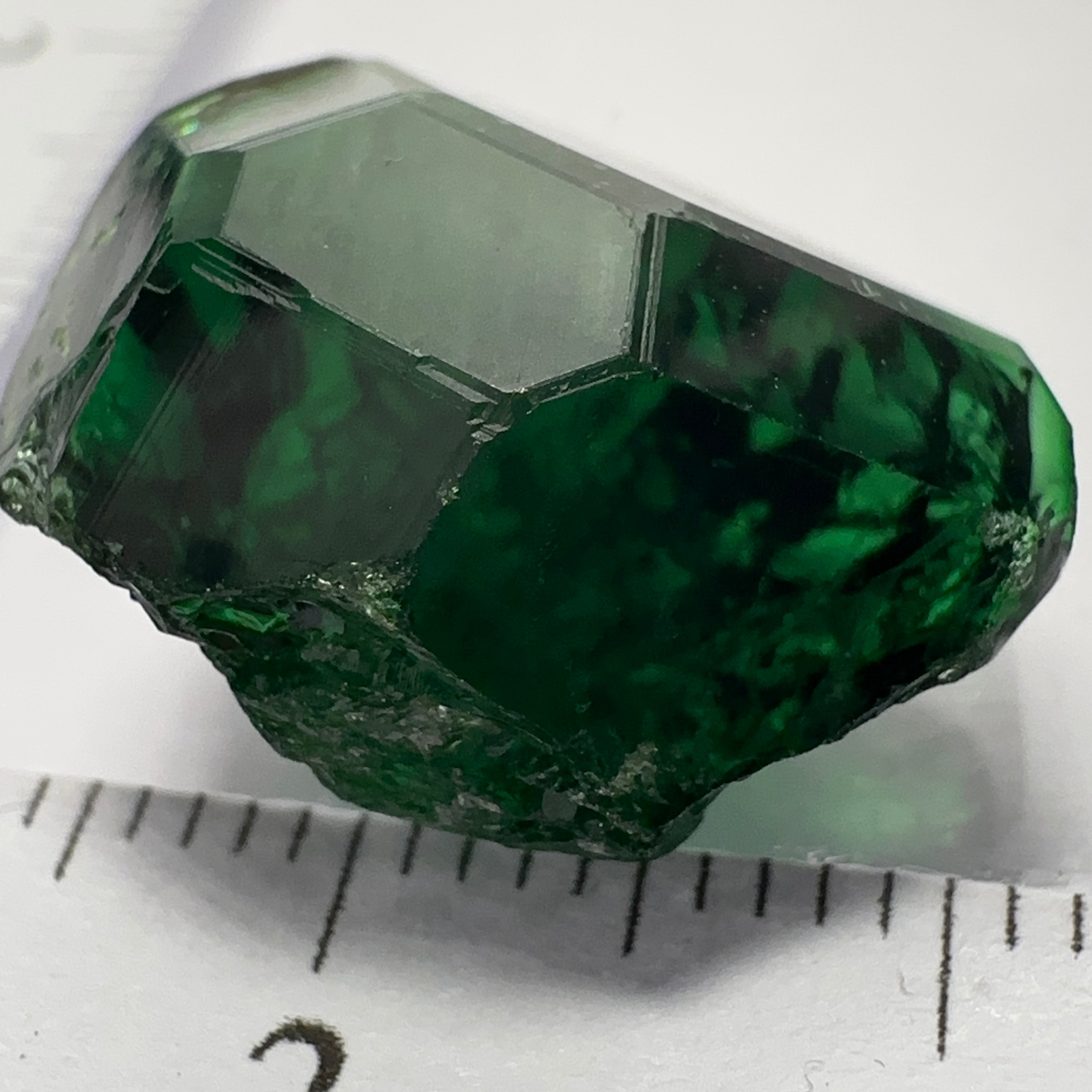 Chrome Tourmaline, 14.90ct, Tanzania, Untreated Unheated, VVS-IF with one spot, I have circled the spot in red on one of the pictures, stone is dark and shown in different lights and backgrounds, see all pictures.