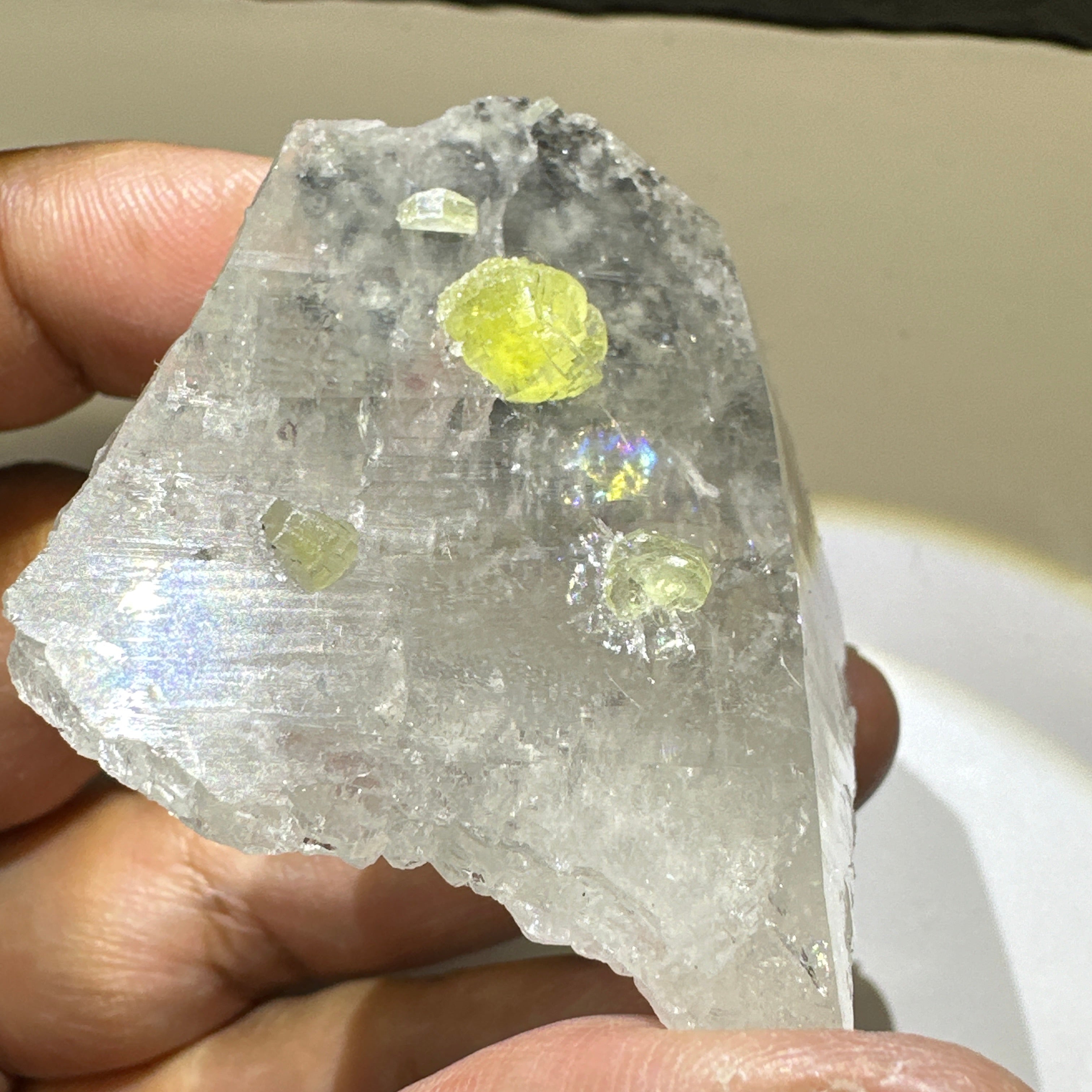 Quartz Crystal with Prehinites growing on it, 56.1gm, From Merelani, Tanzania, very unusual etching, see all the photos