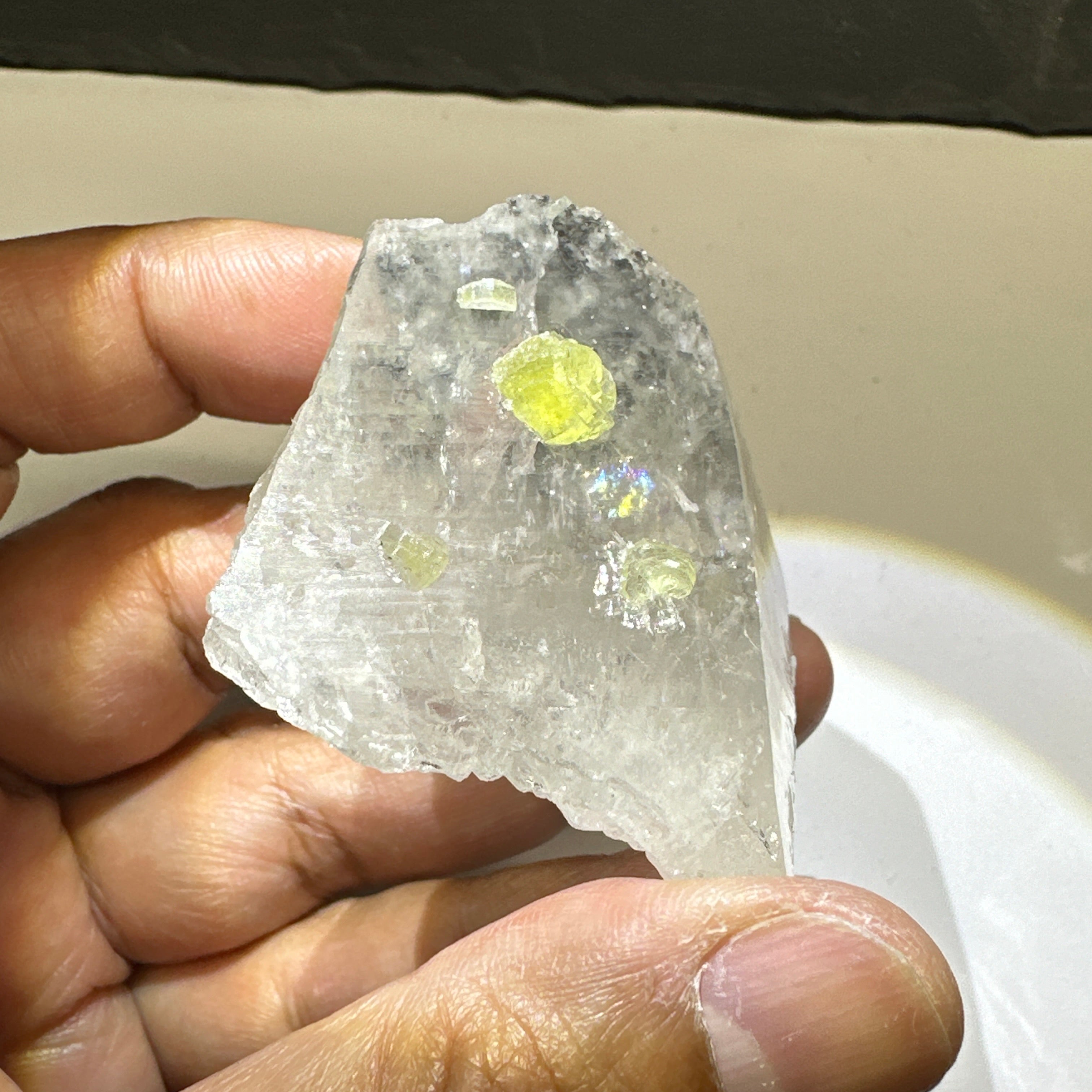 Quartz Crystal with Prehinites growing on it, 56.1gm, From Merelani, Tanzania, very unusual etching, see all the photos