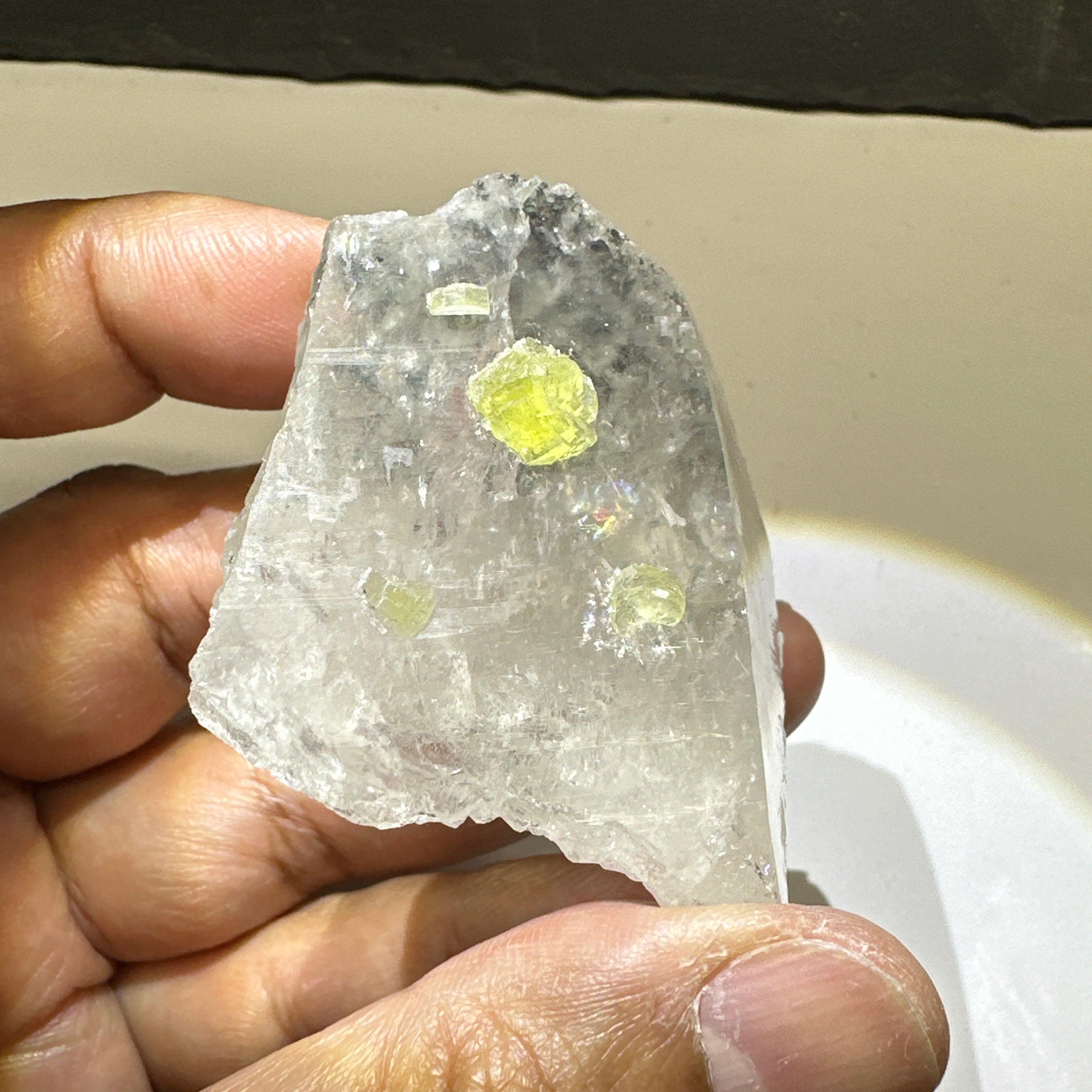 Quartz Crystal with Prehinites growing on it, 56.1gm, From Merelani, Tanzania, very unusual etching, see all the photos