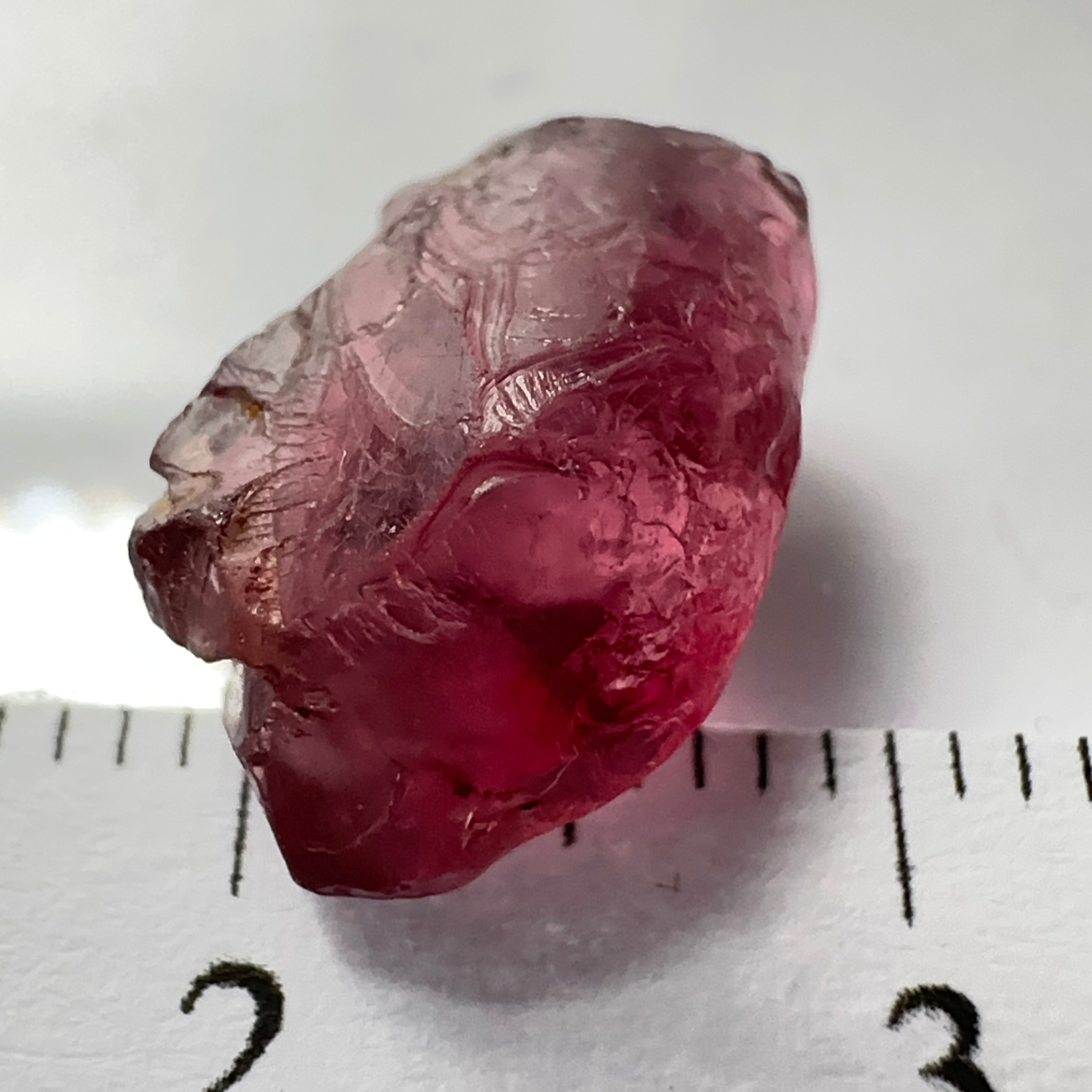 Rhodolite Garnet Colour Shifting, 5.74ct, Umba, Tanzania, Untreated Untreated. Slight issues on the outside, will come off on faceting, rest vvs