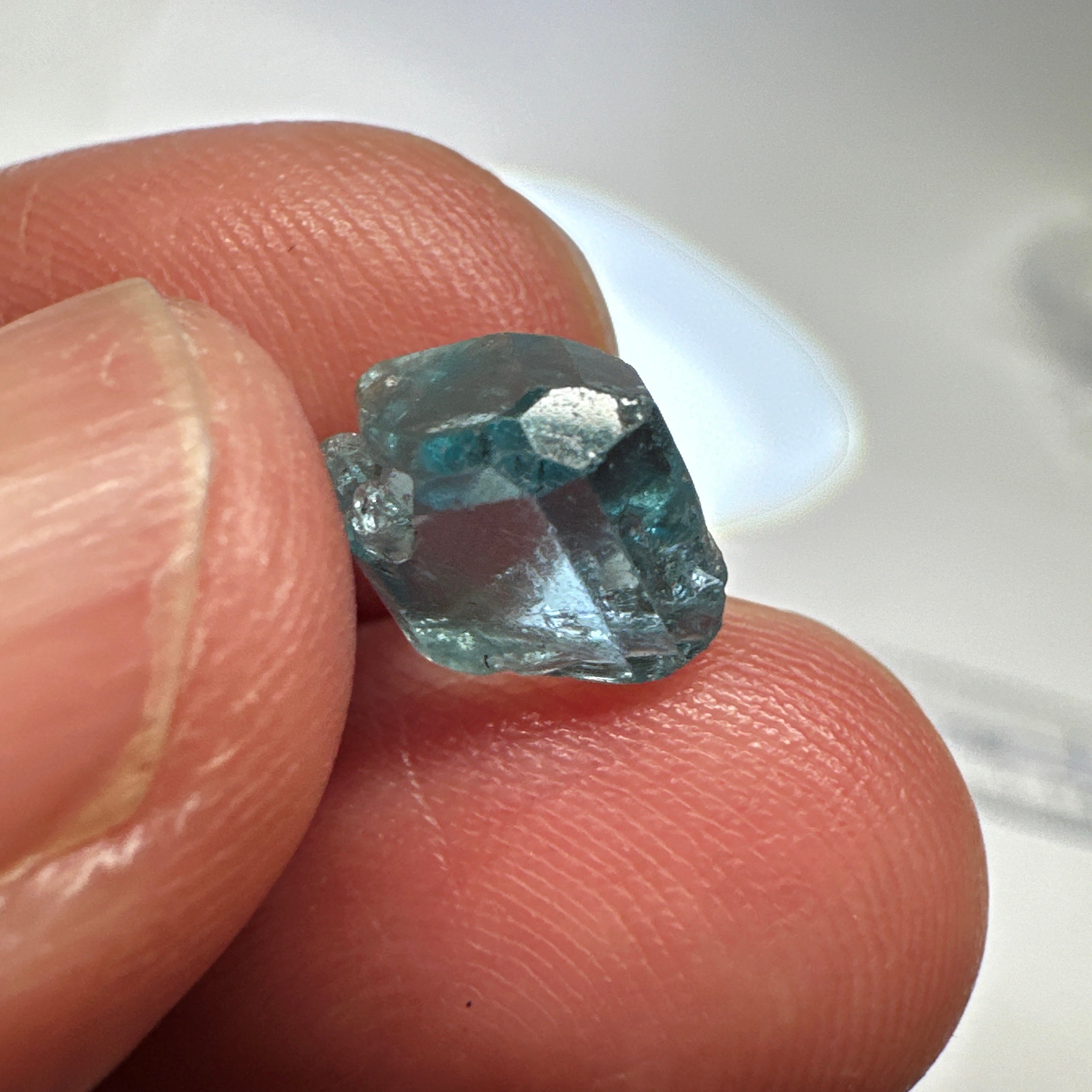 Blue Apatite Crystal, 3.81ct, Merelani, Tanzania, Untreated Unheated, faceting grade