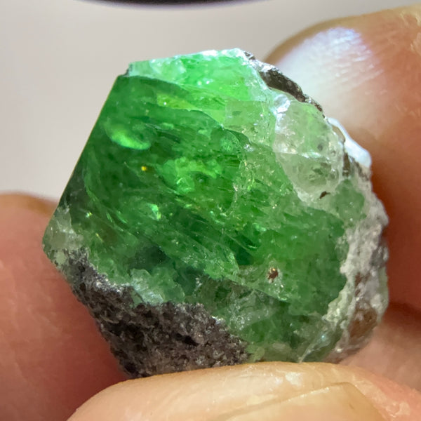 Tsavorite Garnet on matrix with pyrite, 20.44ct, Merelani, Tanzania