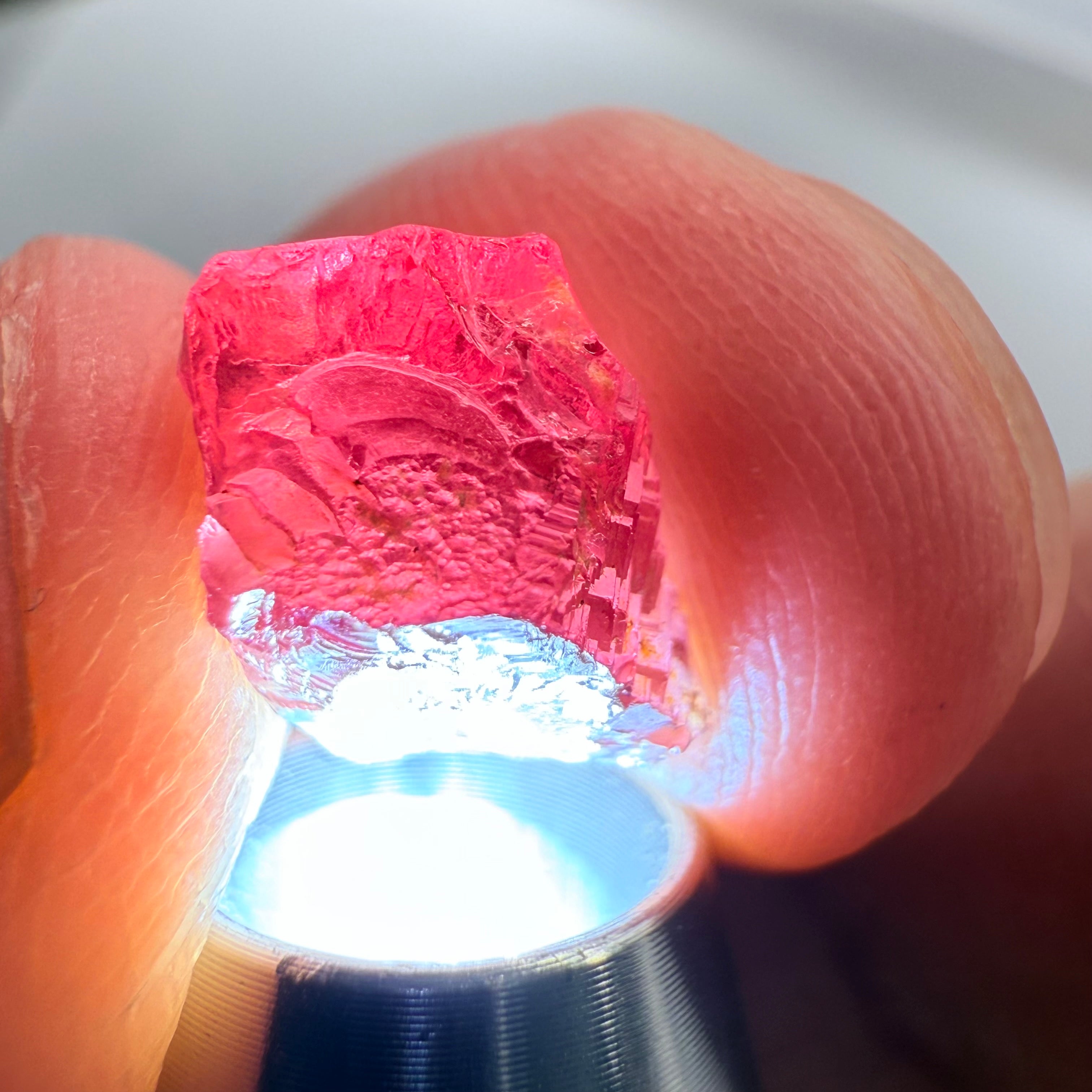 Garnet, Beautiful Etching, 5.60ct, Tanzania, Untreated Unheated, shown with a torch light underneath