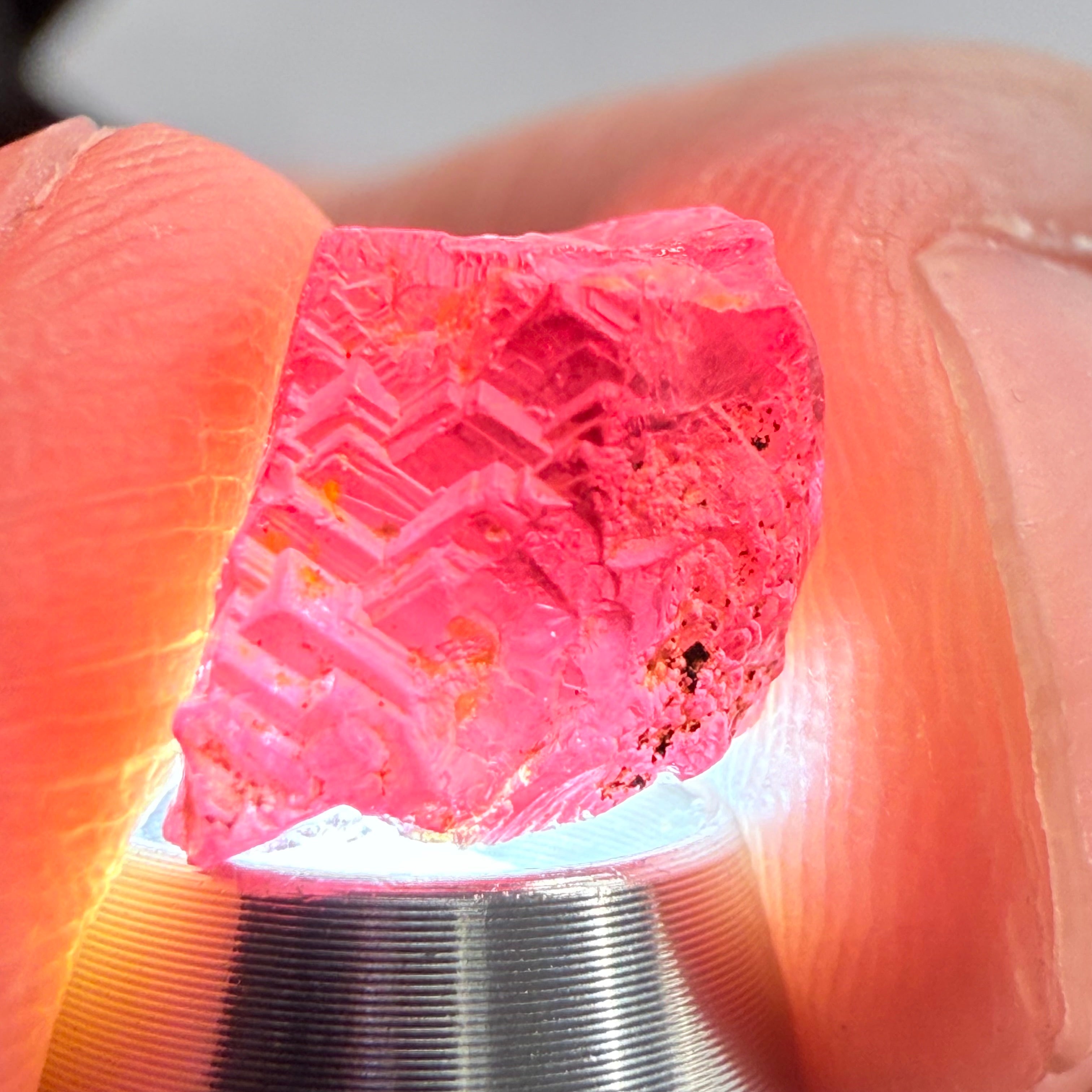 Garnet, Beautiful Etching, 5.60ct, Tanzania, Untreated Unheated, shown with a torch light underneath
