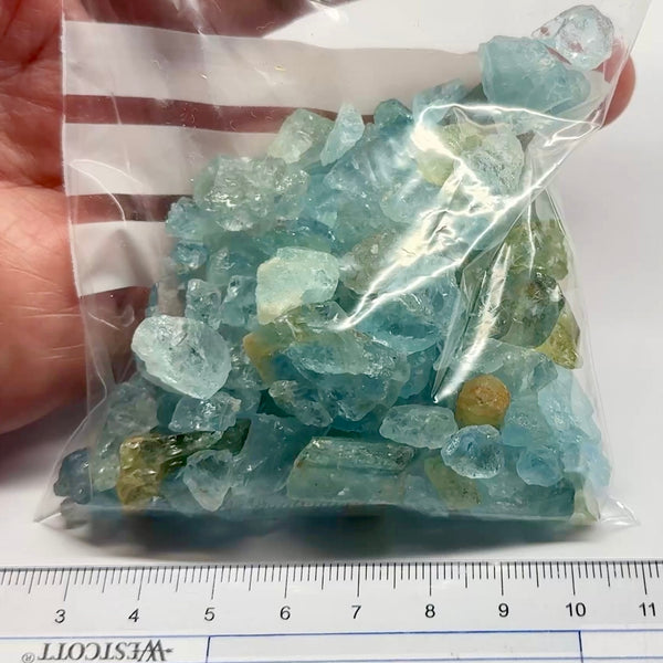 Aquamarine Lots, Tanzania, 100gm Mixed Lot, price is per 100gm bag as shown, US$1 per gm so $100 per 100gm bag