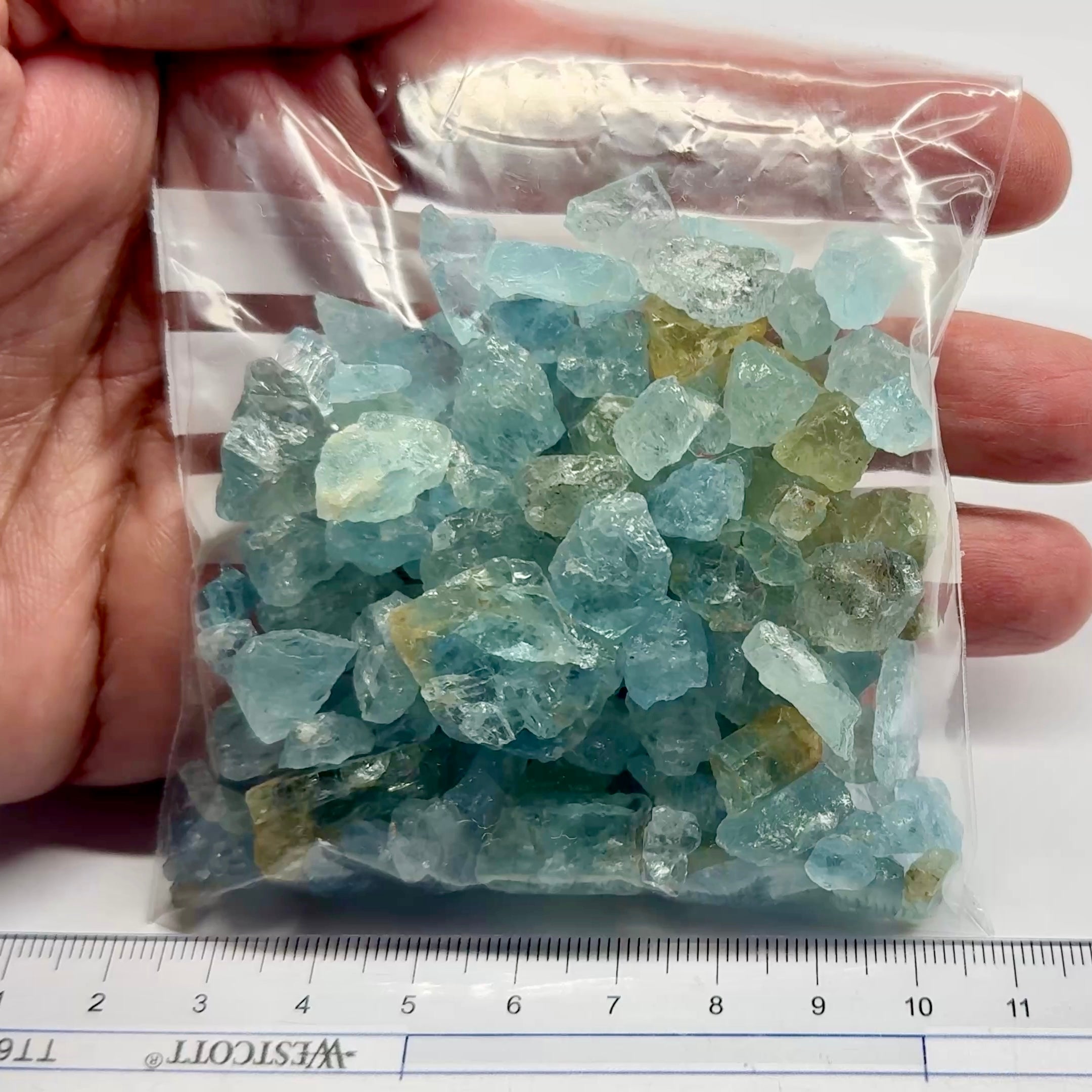 Aquamarine Lots, Tanzania, 100gm Mixed Lot, price is per 100gm bag as shown, US$1 per gm so $100 per 100gm bag