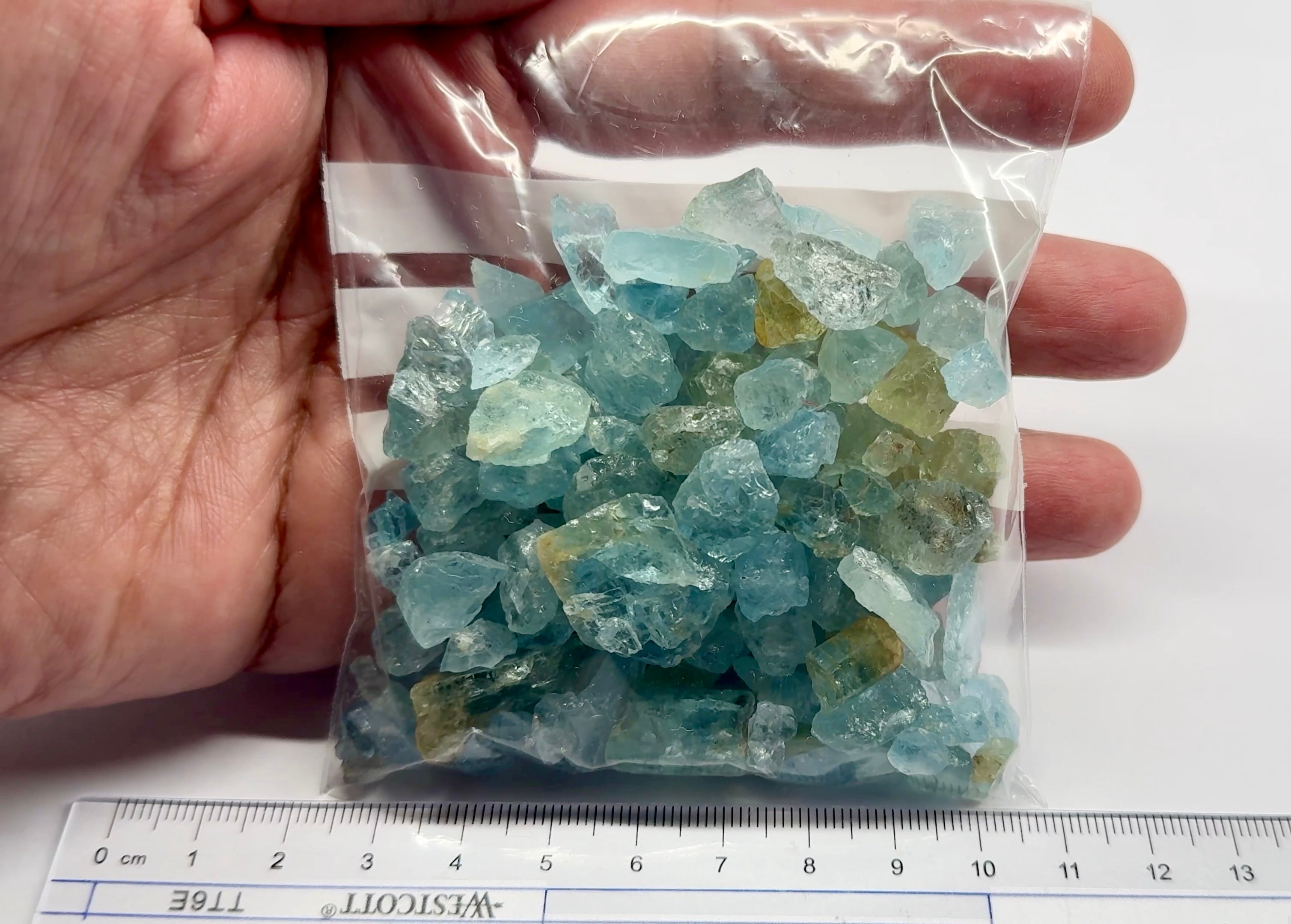 Aquamarine Lots, Tanzania, 100gm Mixed Lot, price is per 100gm bag as shown, US$1 per gm so $100 per 100gm bag