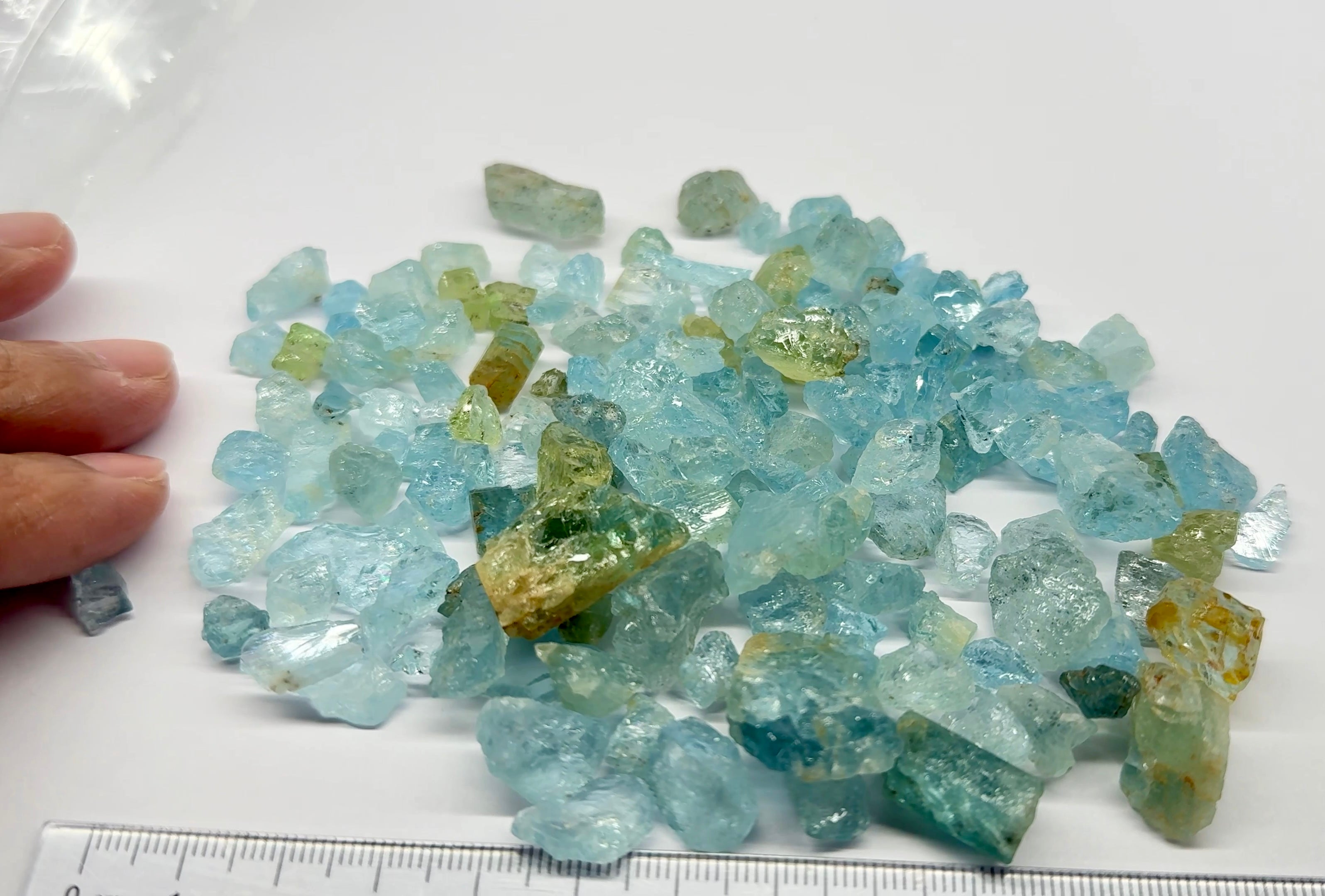 Aquamarine Lots, Tanzania, 100gm Mixed Lot, price is per 100gm bag as shown, US$1 per gm so $100 per 100gm bag