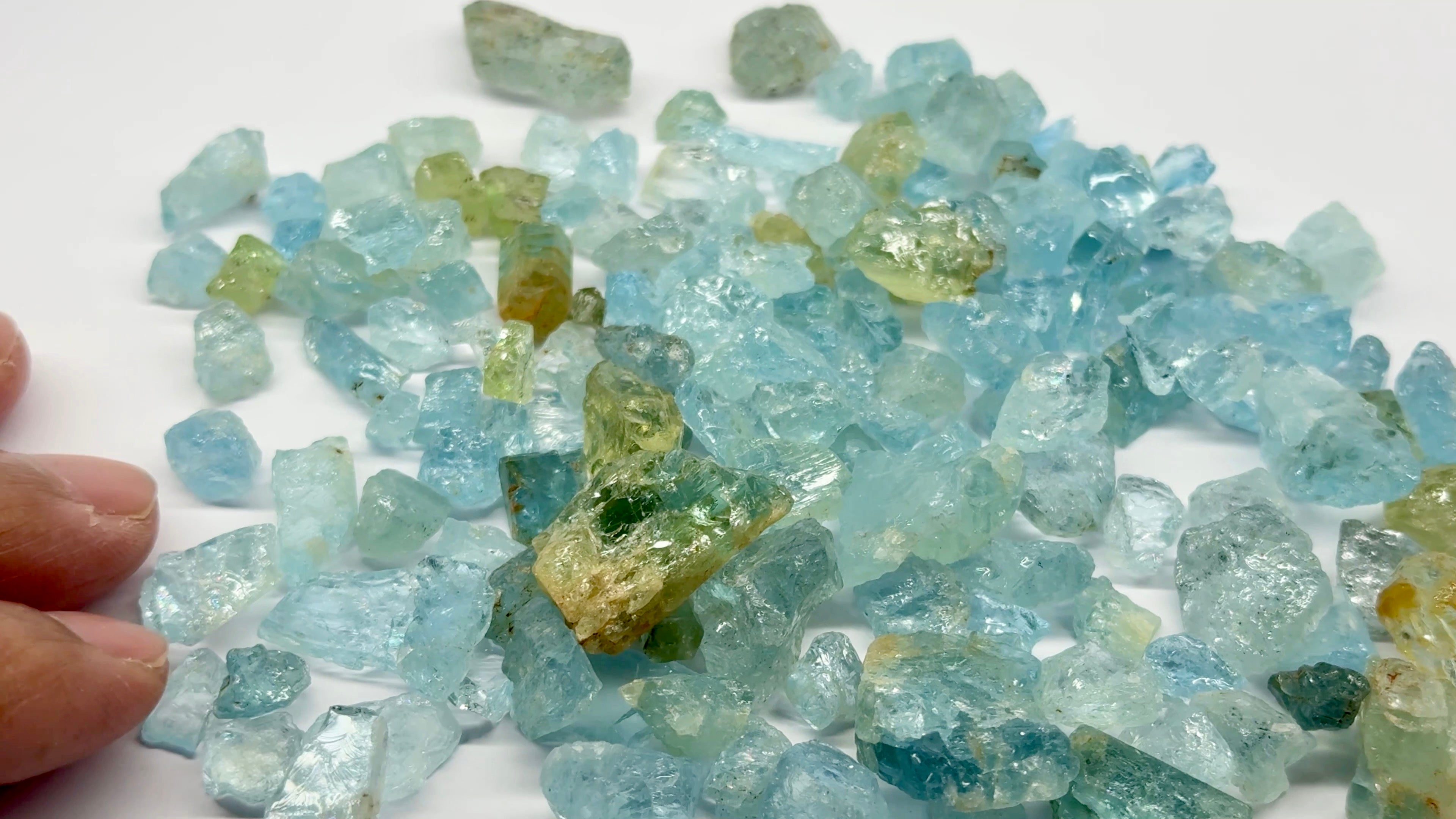 Aquamarine Lots, Tanzania, 100gm Mixed Lot, price is per 100gm bag as shown, US$1 per gm so $100 per 100gm bag