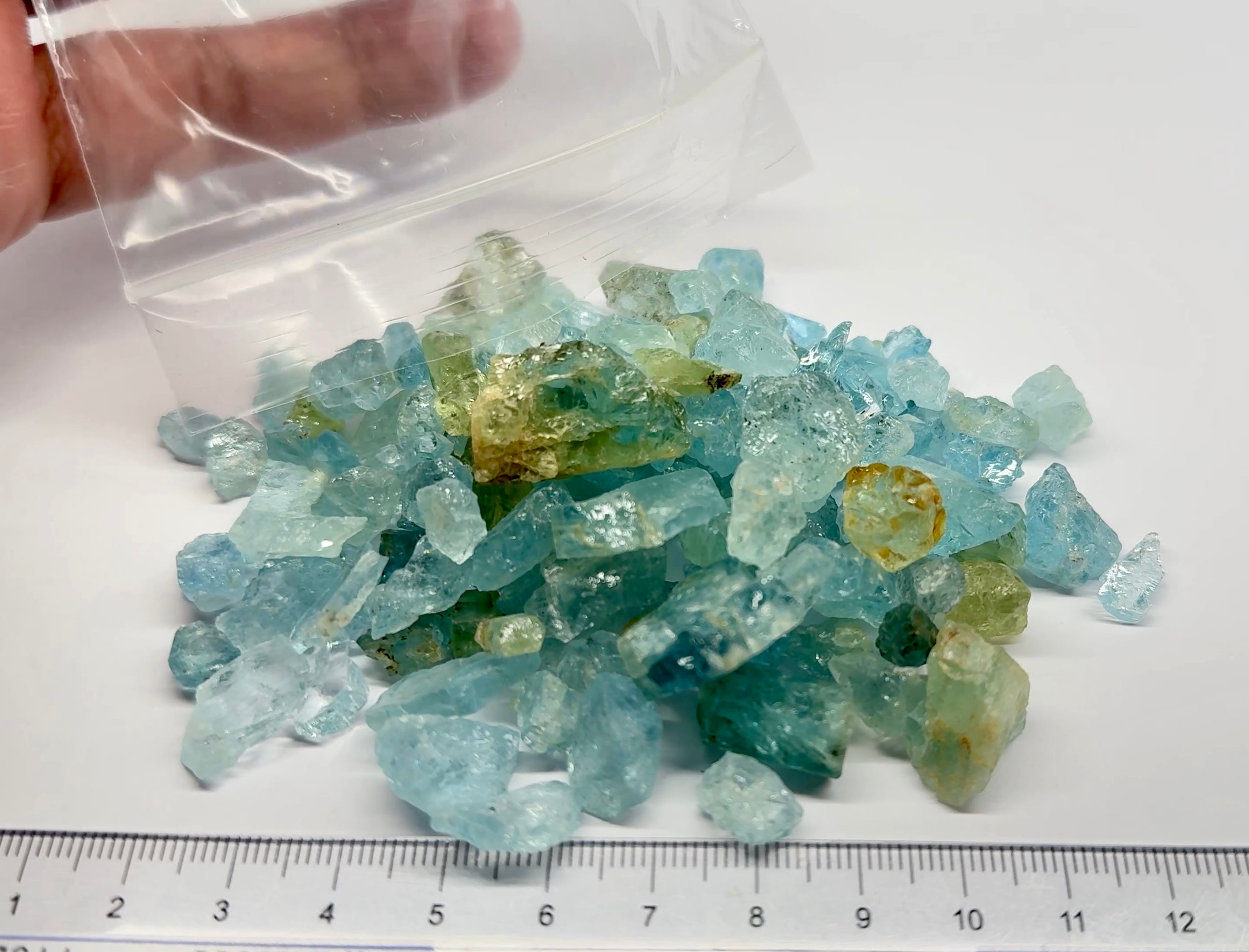 Aquamarine Lots, Tanzania, 100gm Mixed Lot, price is per 100gm bag as shown, US$1 per gm so $100 per 100gm bag