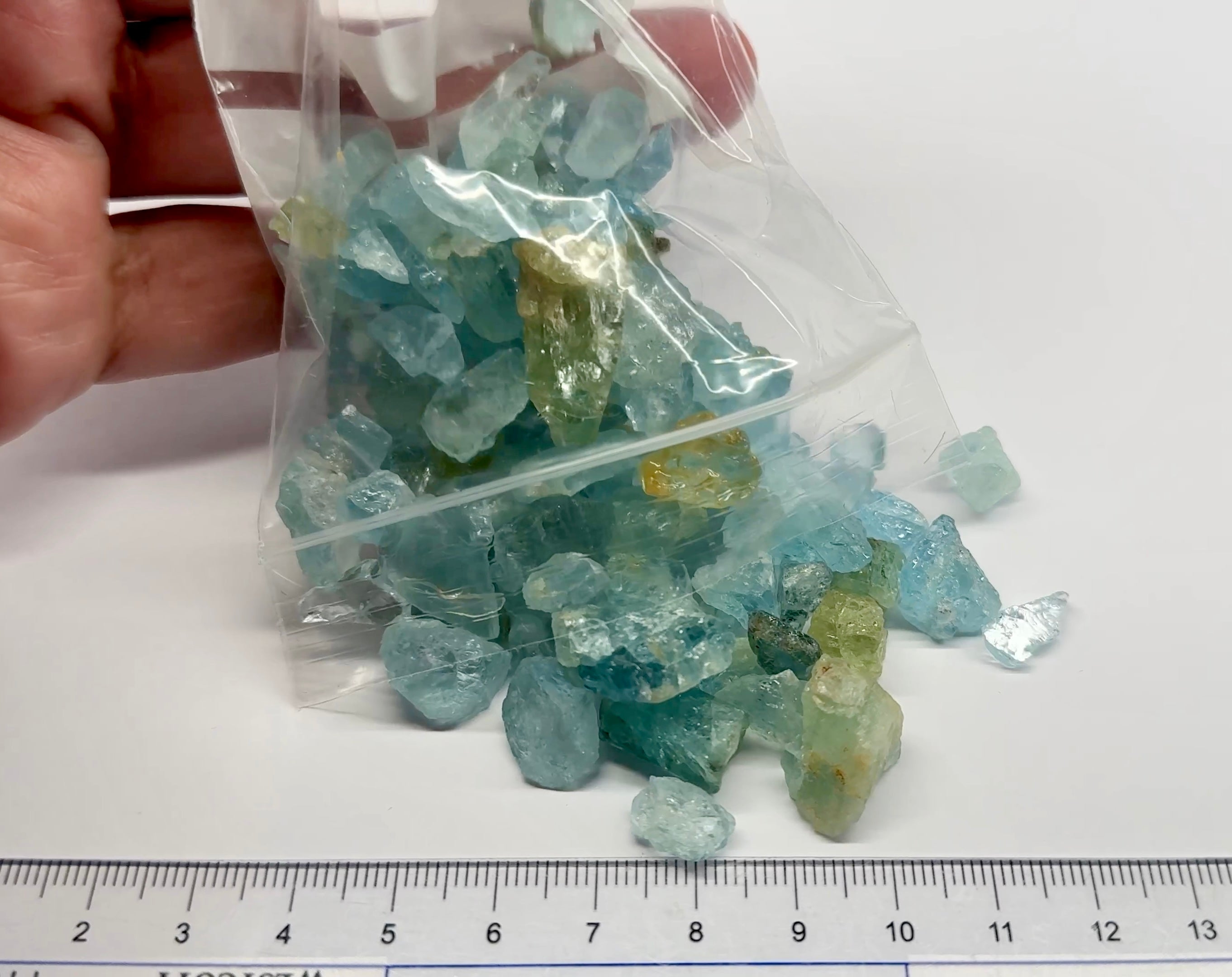 Aquamarine Lots, Tanzania, 100gm Mixed Lot, price is per 100gm bag as shown, US$1 per gm so $100 per 100gm bag