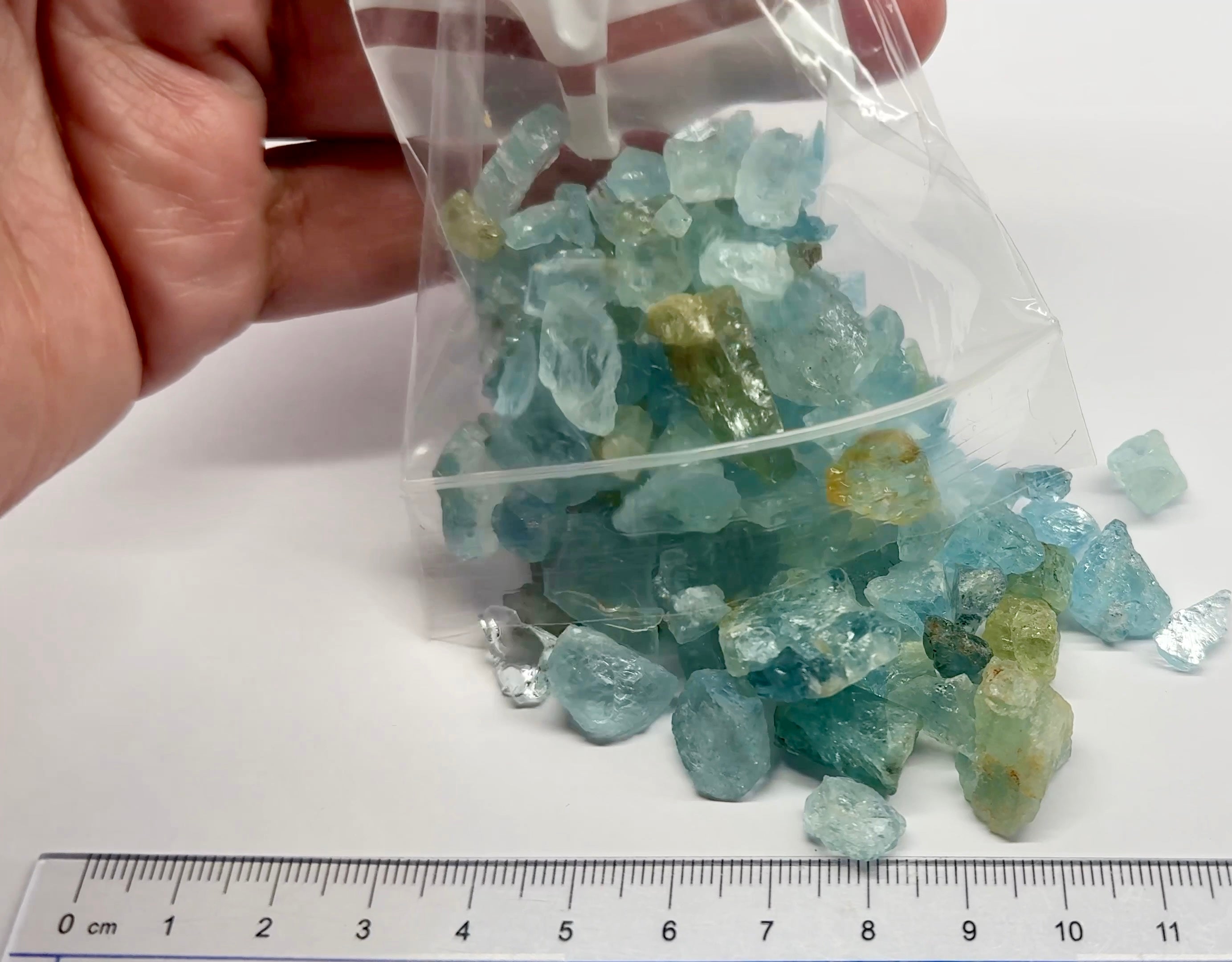 Aquamarine Lots, Tanzania, 100gm Mixed Lot, price is per 100gm bag as shown, US$1 per gm so $100 per 100gm bag