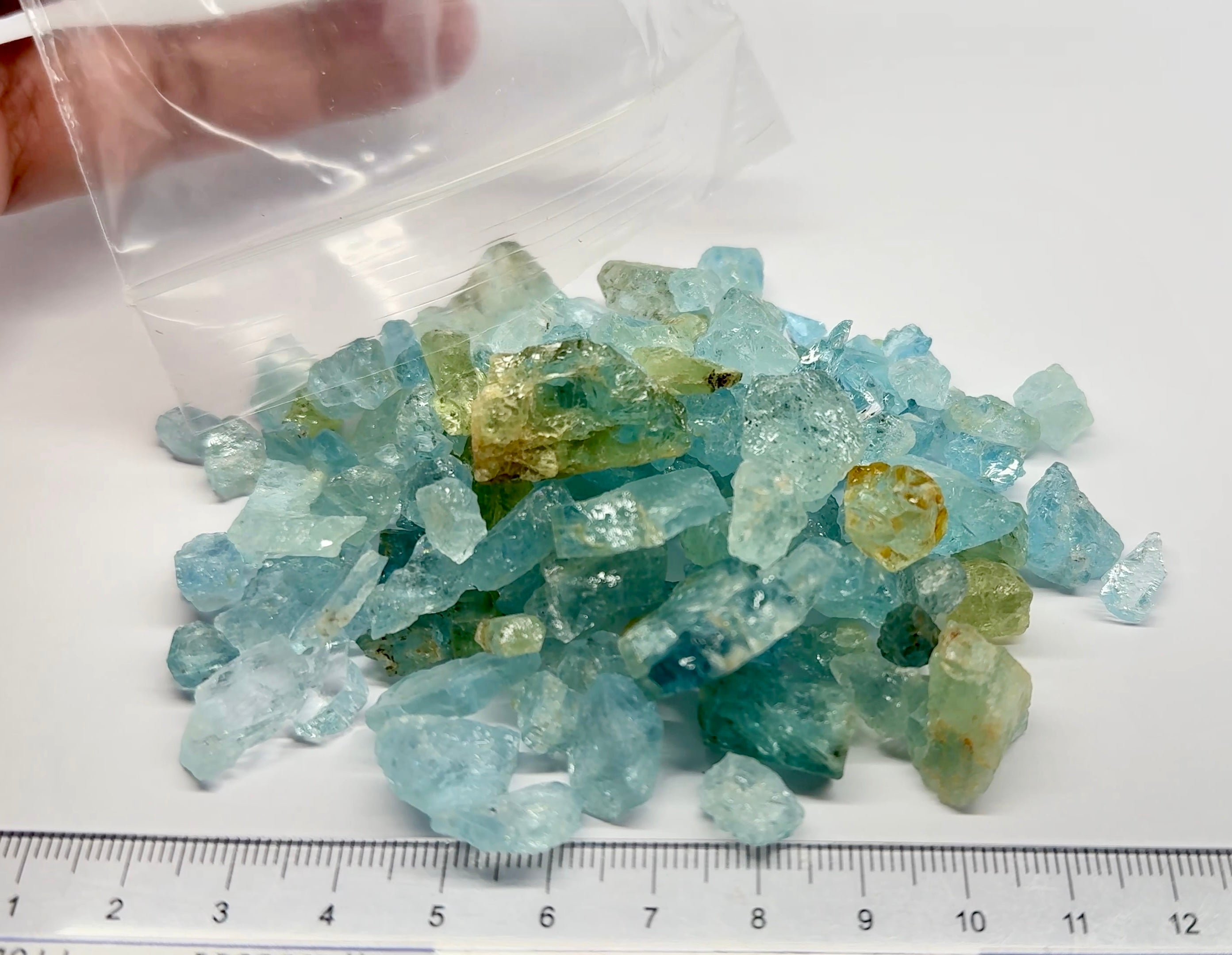 Aquamarine Lots, Tanzania, 100gm Mixed Lot, price is per 100gm bag as shown, US$1 per gm so $100 per 100gm bag