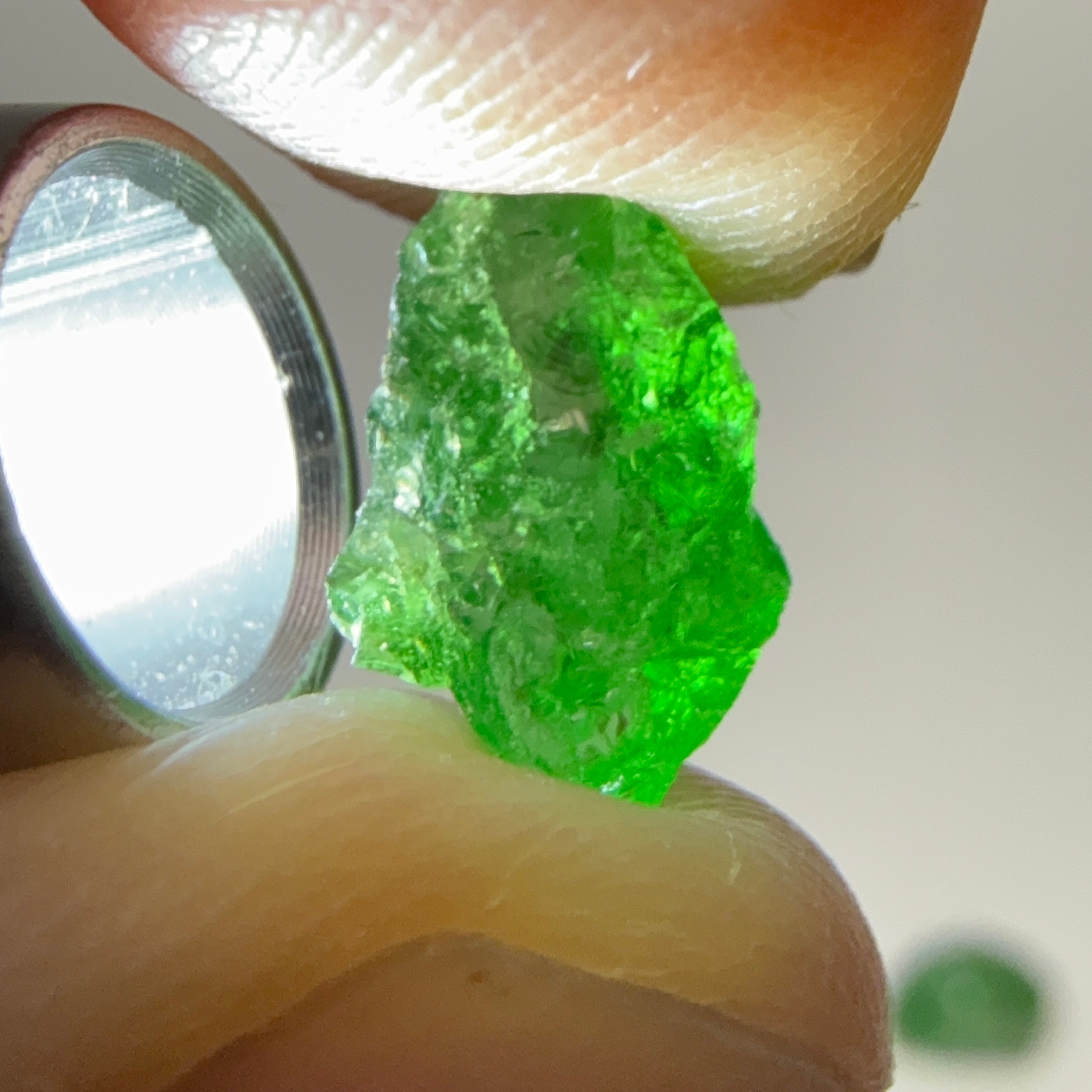 Tsavorite Garnet, Tanzania, 1.90ct, Untreated Unheated, slightly included to included, good for setting as is or cutting slightly included to included