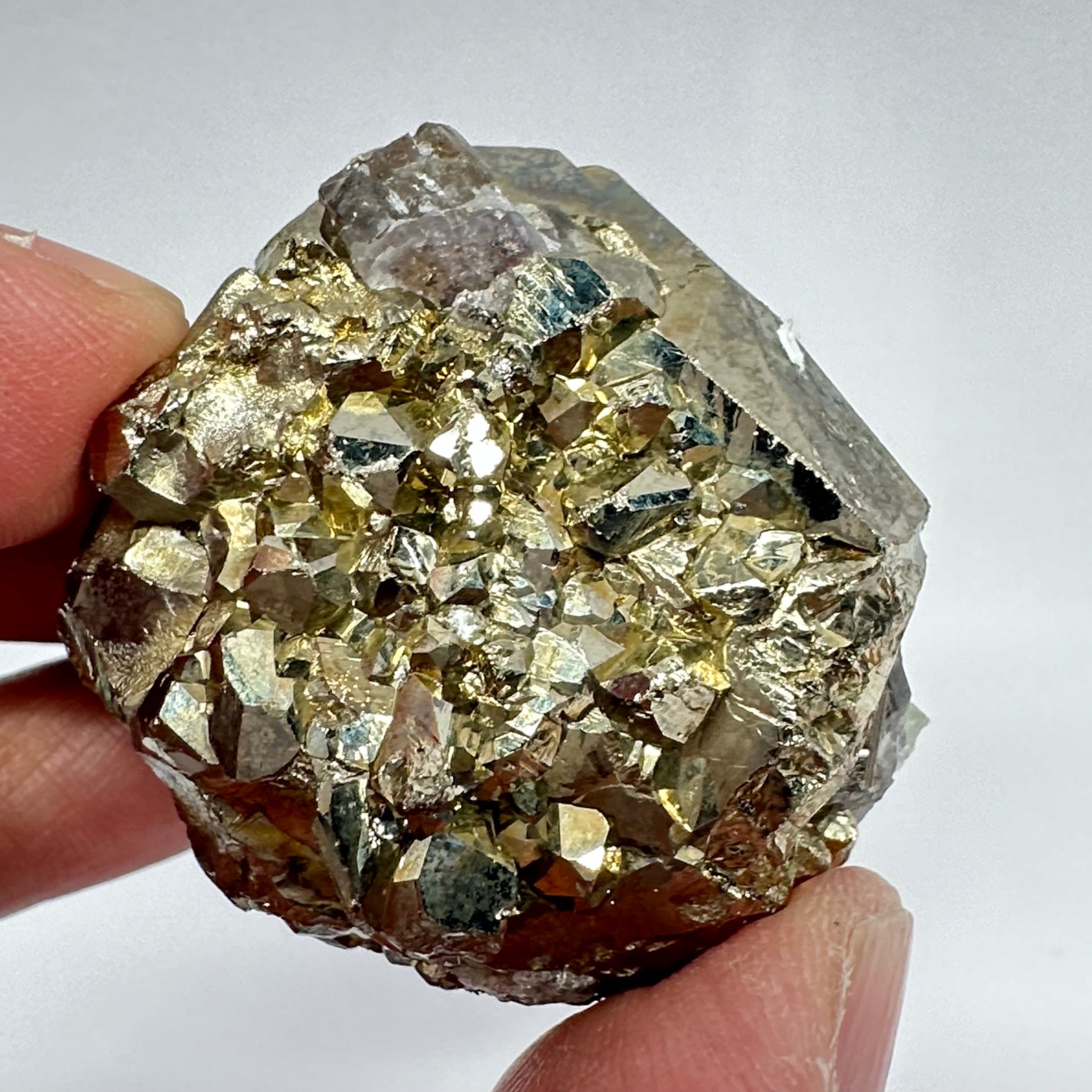 Pyrite, 90.10gm, Merelani, Tanzania, Untreated Unheated, same mines as Tanzanite, natural mirror crystal faces, this one has tanzanite and some Prehinite, I have circled the tz