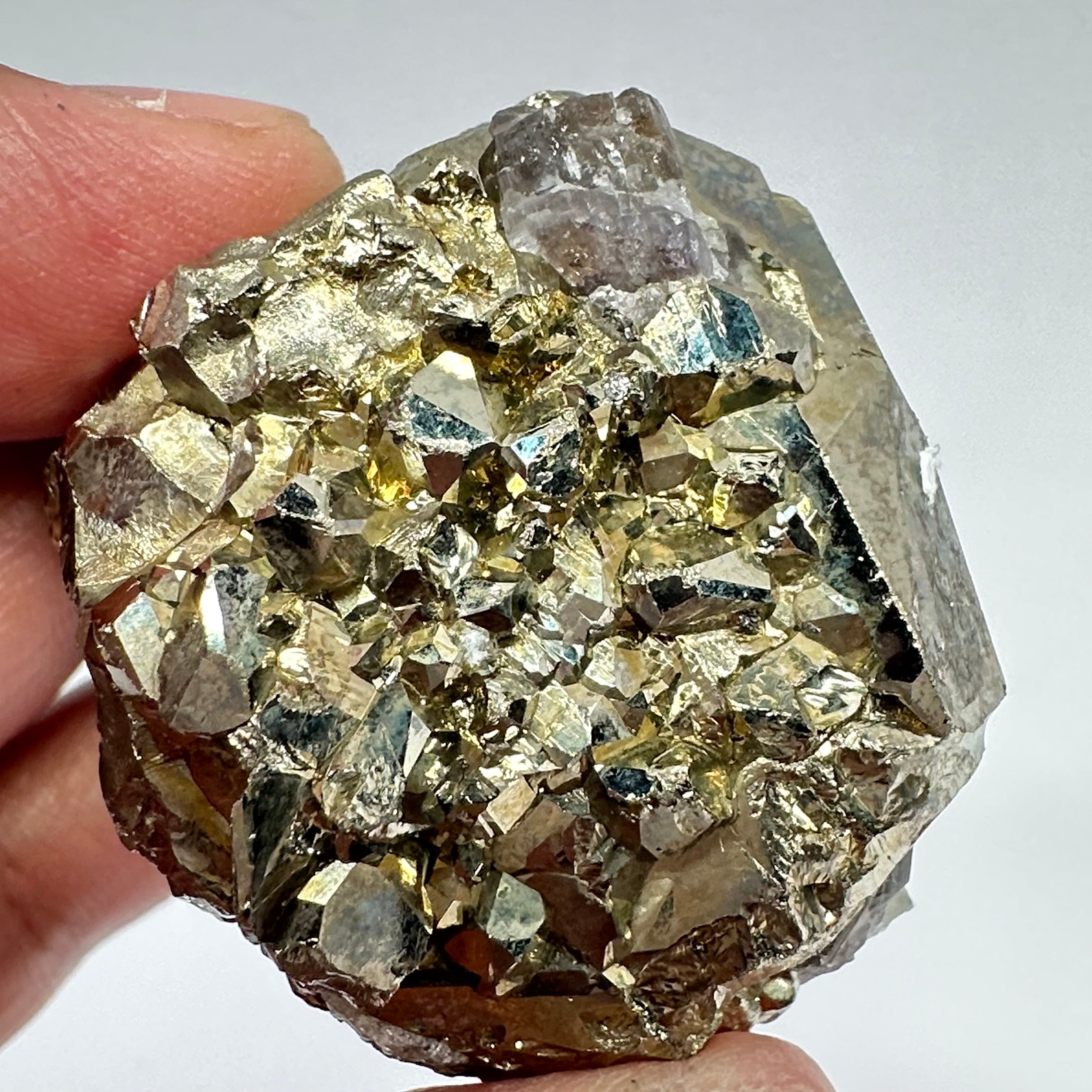 Pyrite, 90.10gm, Merelani, Tanzania, Untreated Unheated, same mines as Tanzanite, natural mirror crystal faces, this one has tanzanite and some Prehinite, I have circled the tz