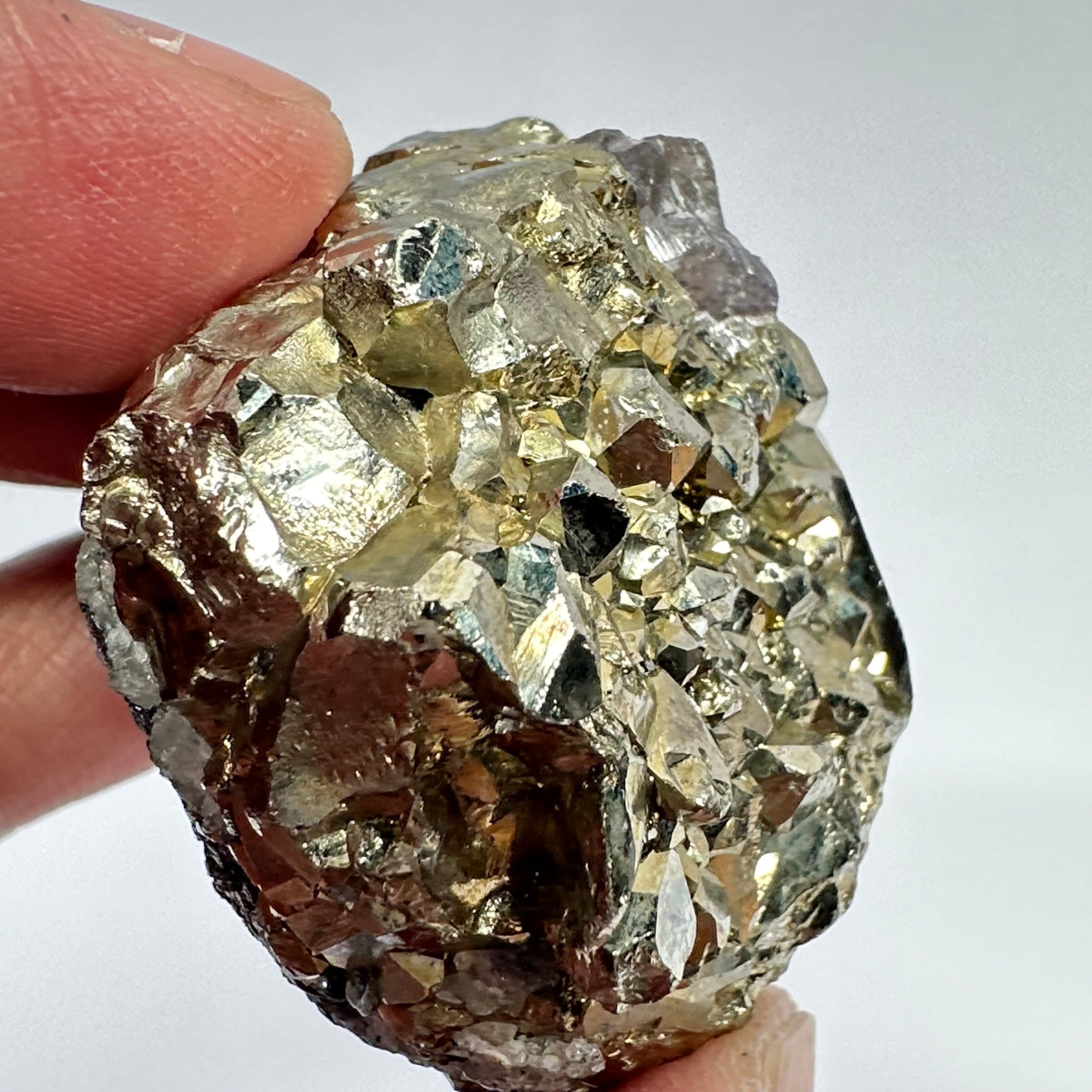 Pyrite, 90.10gm, Merelani, Tanzania, Untreated Unheated, same mines as Tanzanite, natural mirror crystal faces, this one has tanzanite and some Prehinite, I have circled the tz