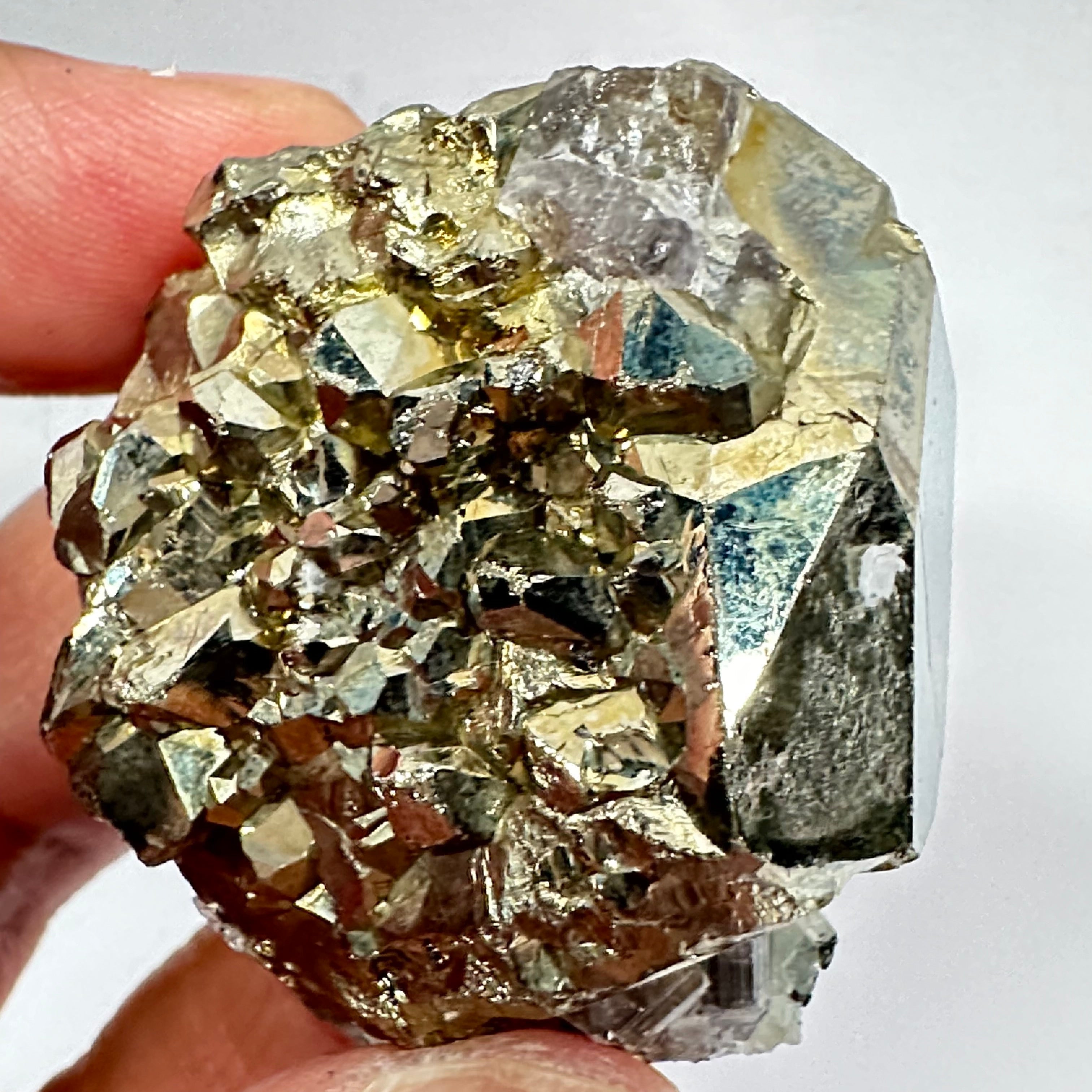 Pyrite, 90.10gm, Merelani, Tanzania, Untreated Unheated, same mines as Tanzanite, natural mirror crystal faces, this one has tanzanite and some Prehinite, I have circled the tz