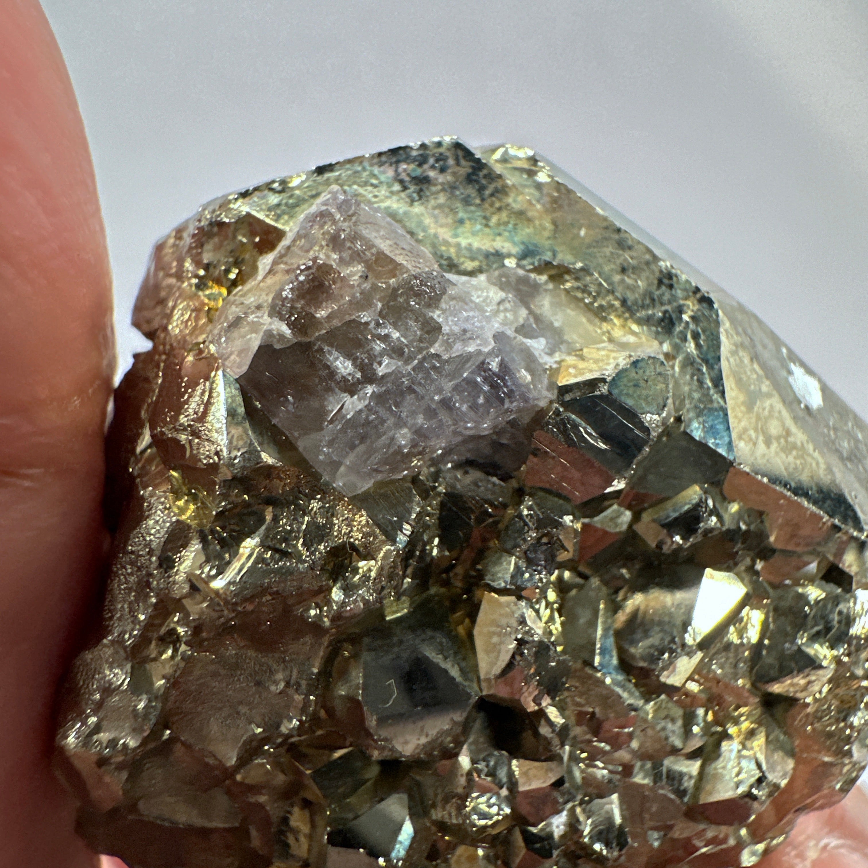 Pyrite, 90.10gm, Merelani, Tanzania, Untreated Unheated, same mines as Tanzanite, natural mirror crystal faces, this one has tanzanite and some Prehinite, I have circled the tz